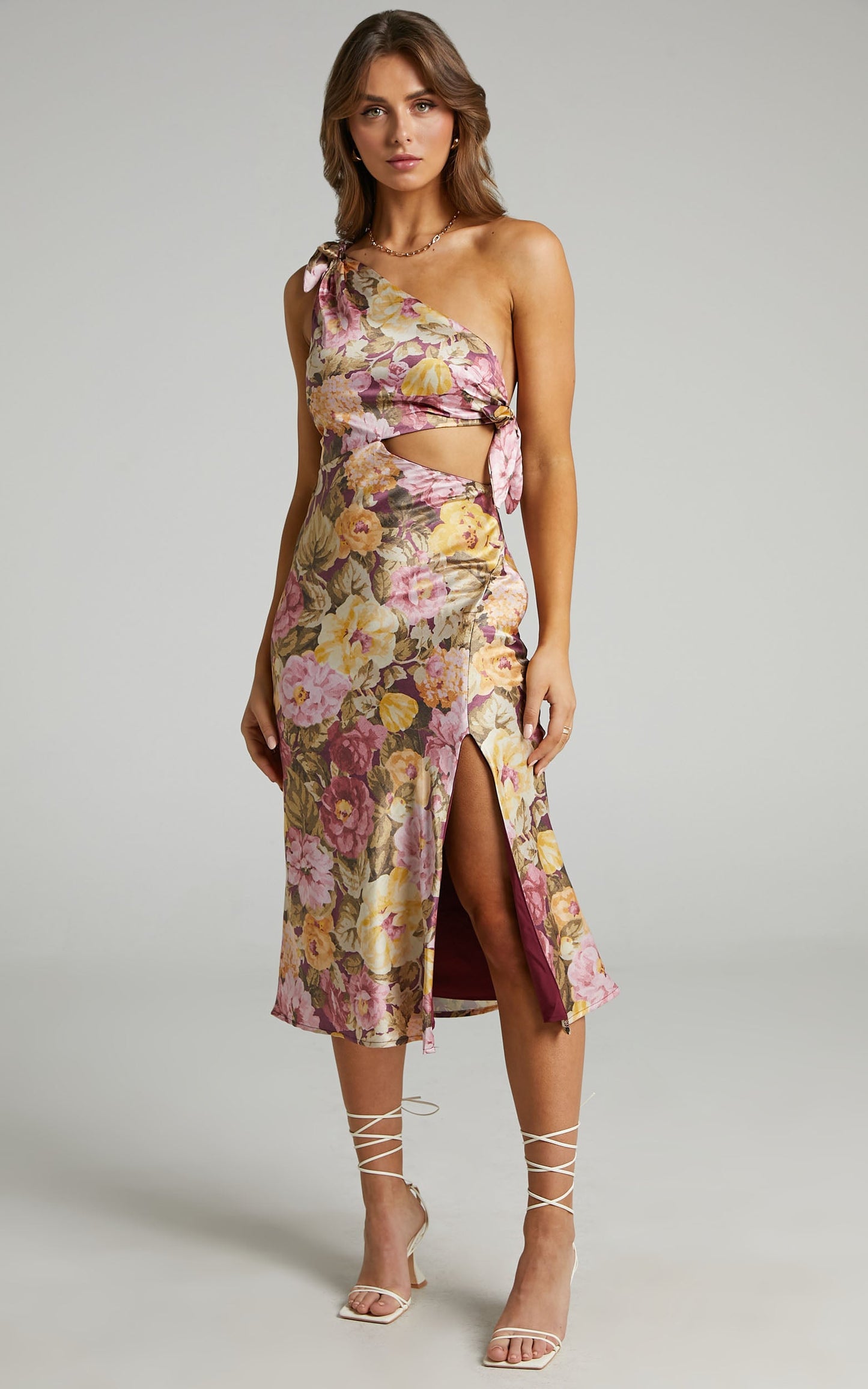 Glaucus Midi Dress - One Shoulder Cut Out Dress in Classic Floral