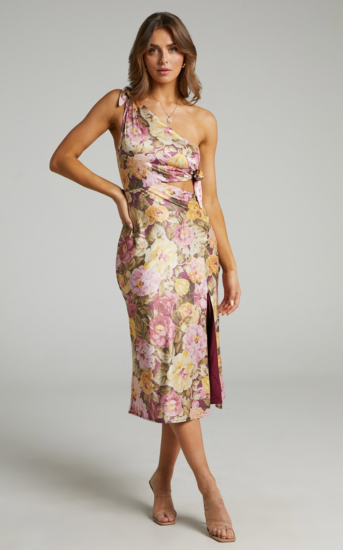 Glaucus Midi Dress - One Shoulder Cut Out Dress in Classic Floral