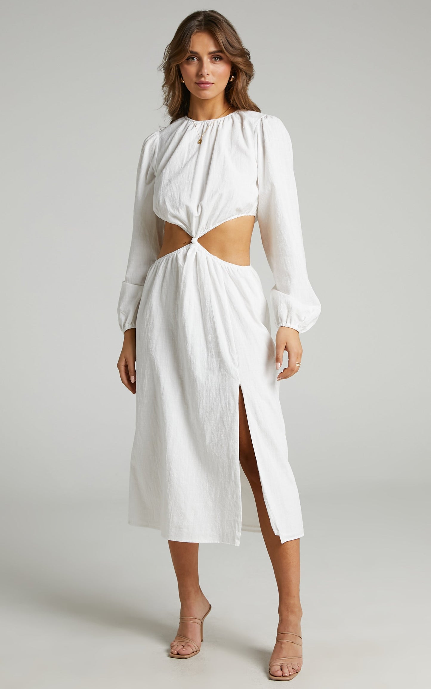 Amera Knot Front Midi Dress in White