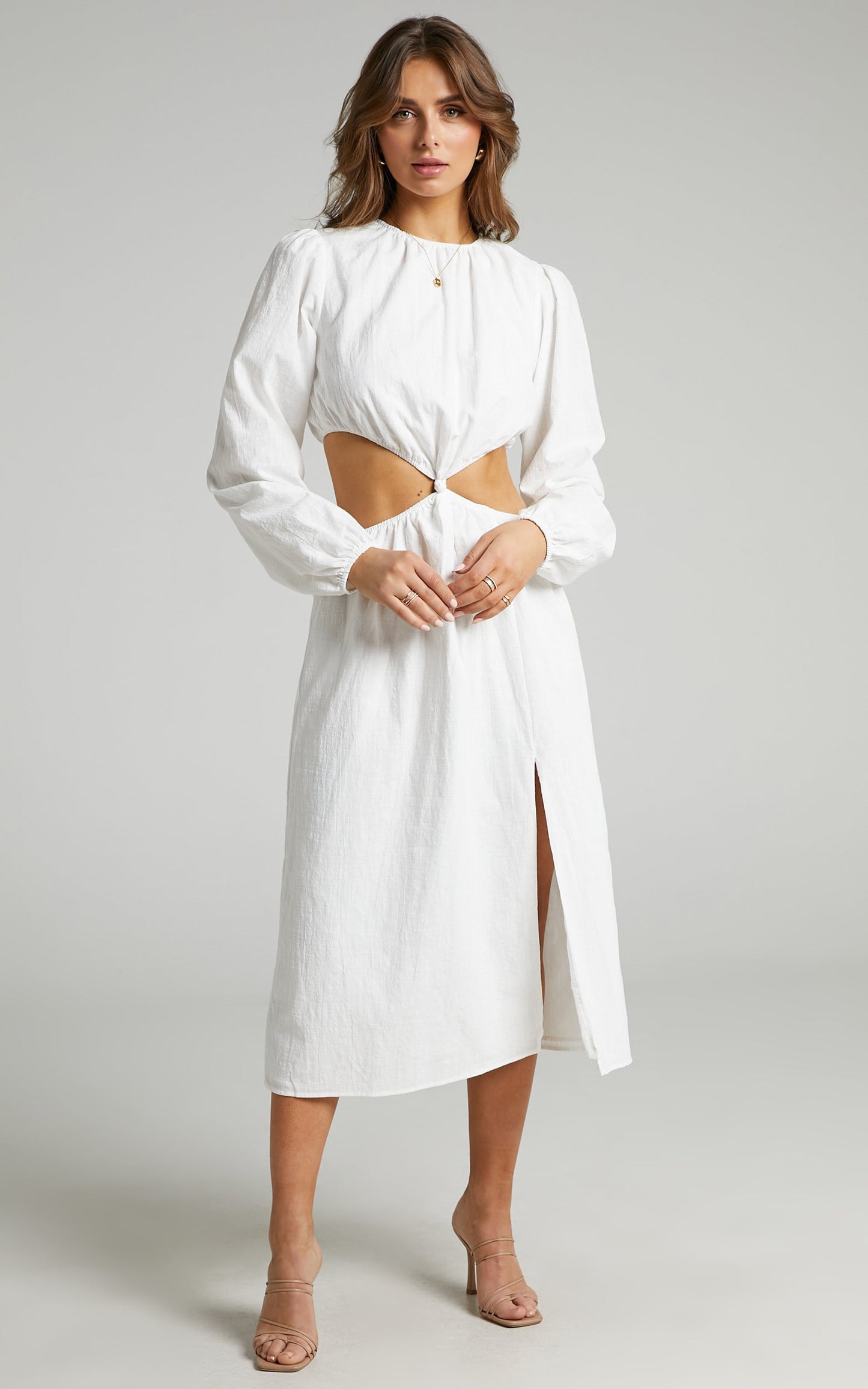 Amera Knot Front Midi Dress in White