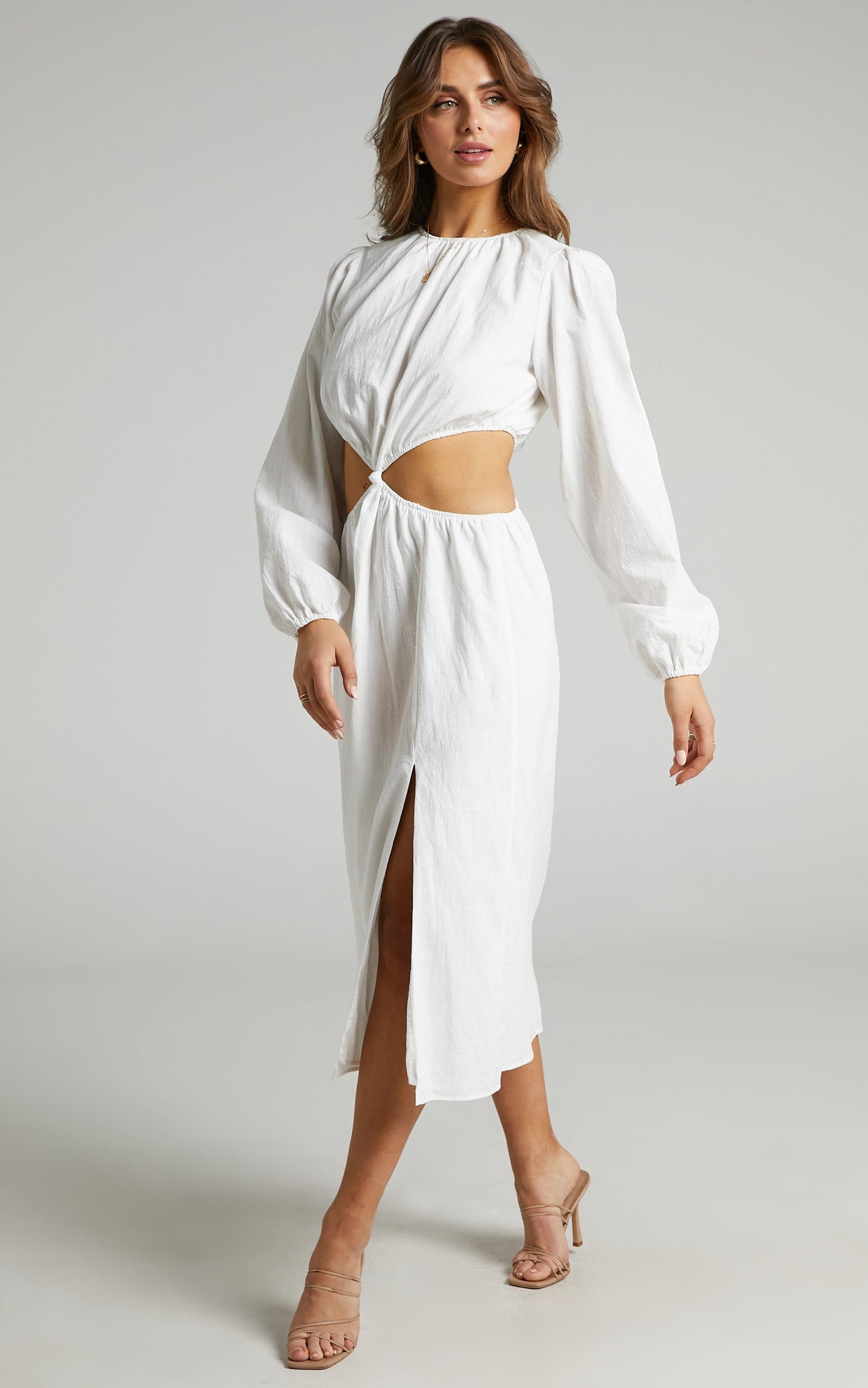 Amera Knot Front Midi Dress in White