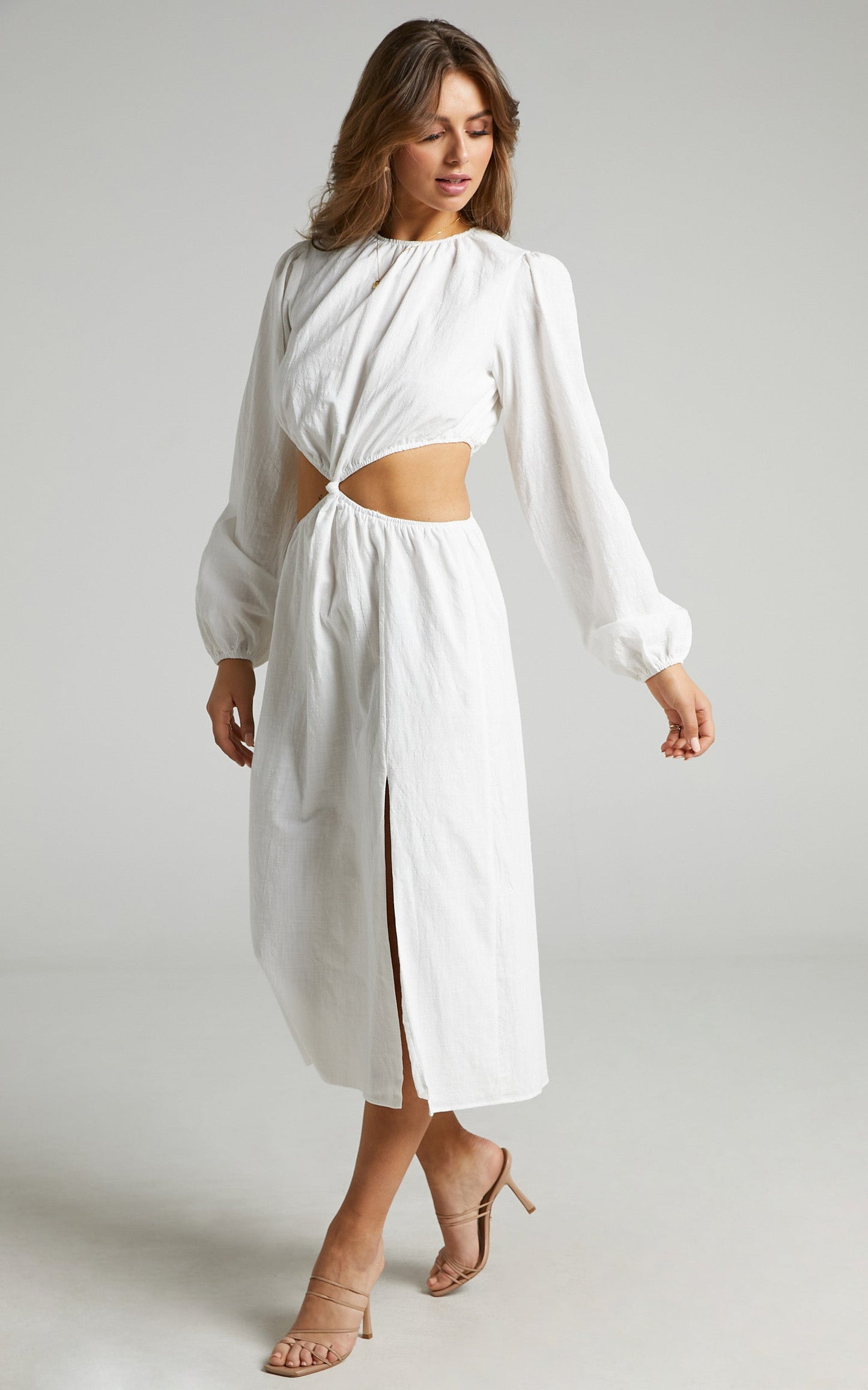 Amera Knot Front Midi Dress in White