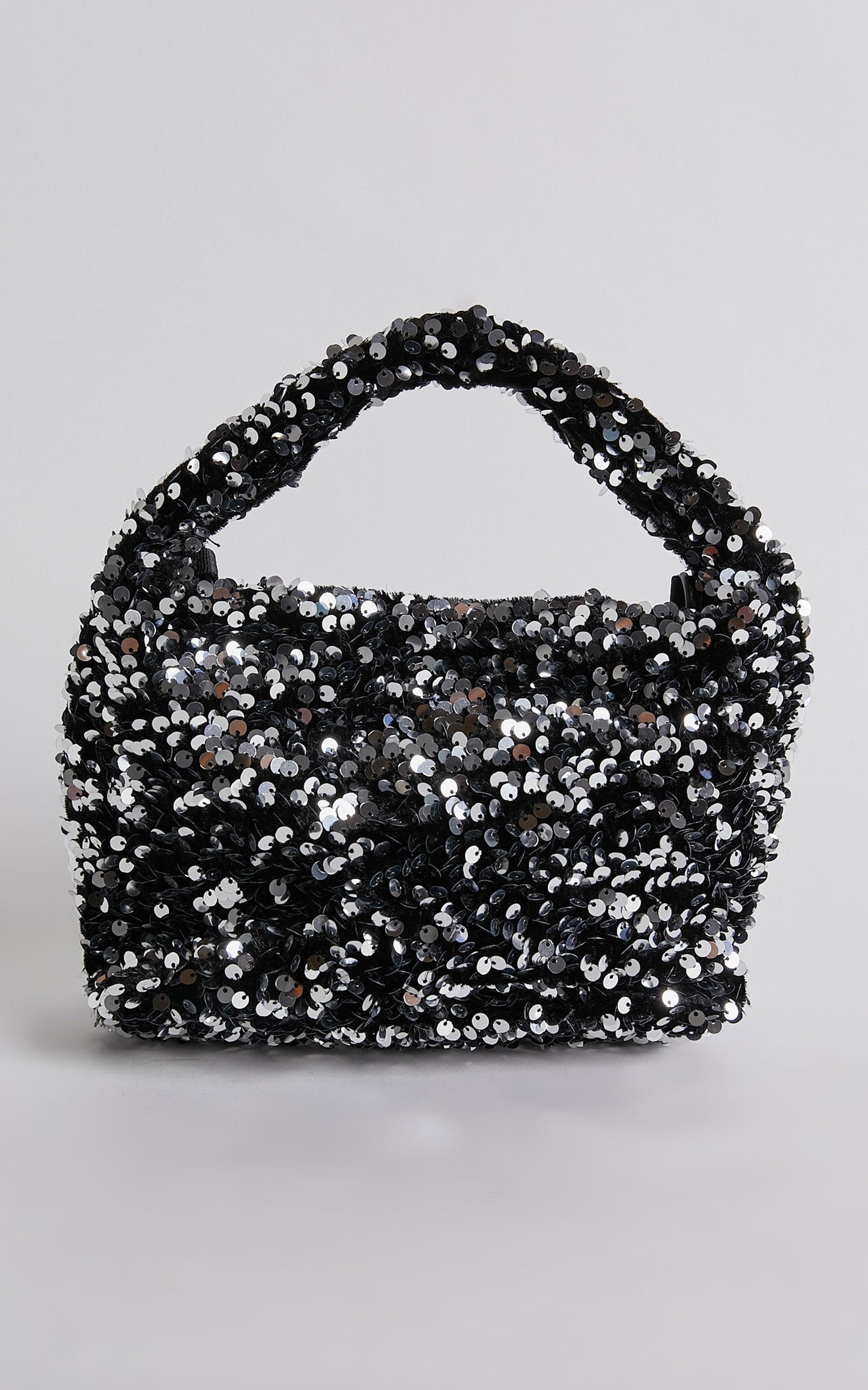 Dublin Velvet Sequin Oval Bucket Bag in Silver