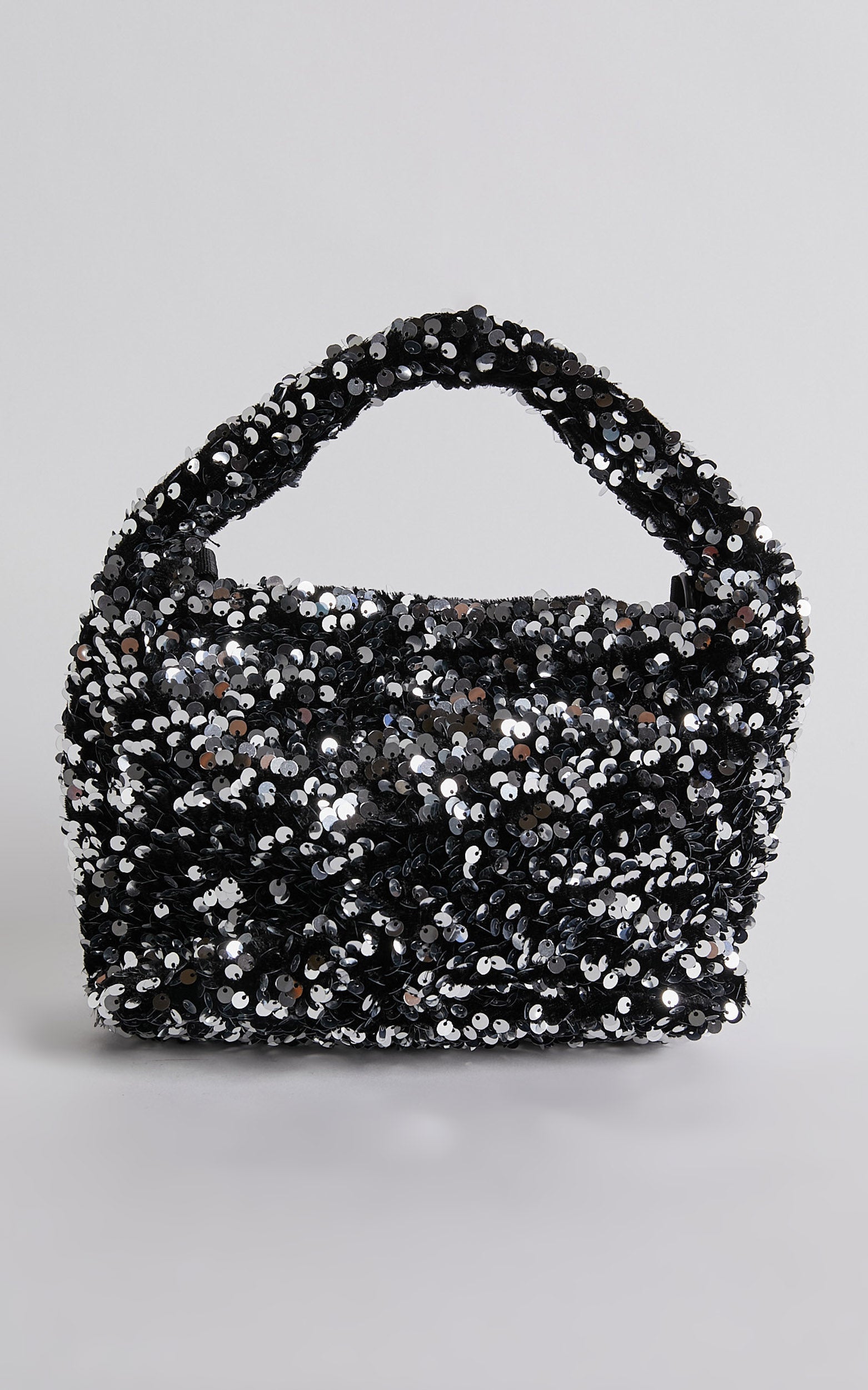 Dublin Velvet Sequin Oval Bucket Bag in Silver