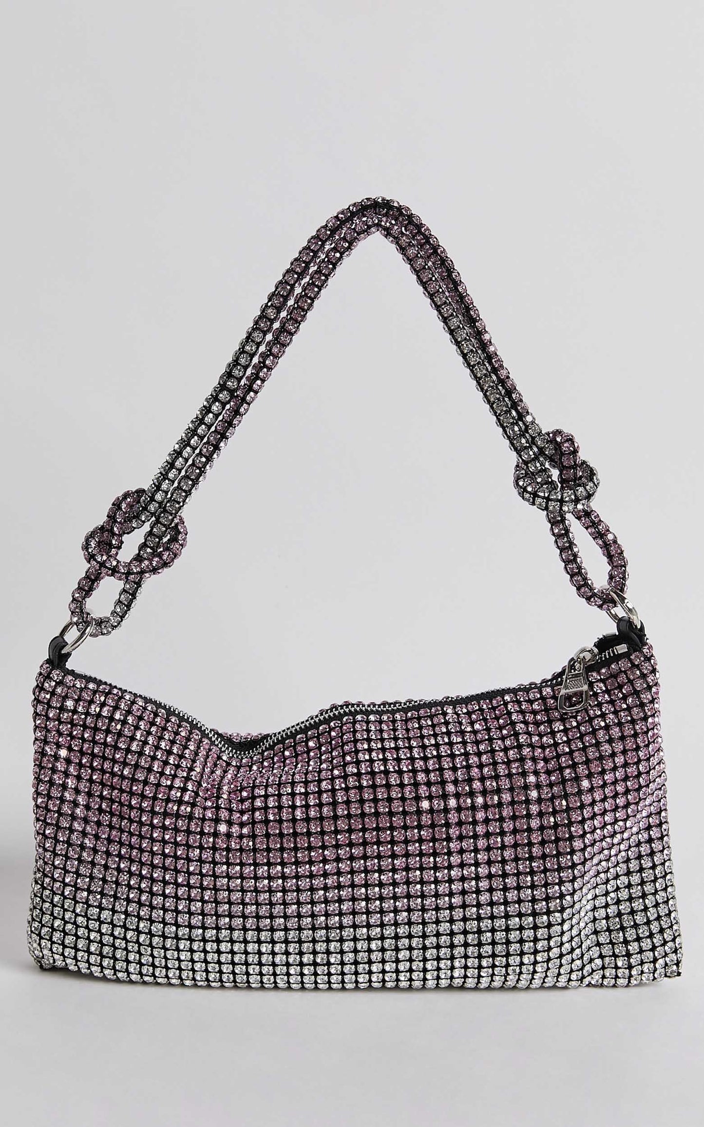 Amsterdam Diamante Knot Mini Shoulder Bag in Pink and Silver