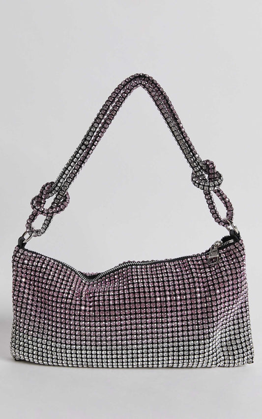 Amsterdam Diamante Knot Mini Shoulder Bag in Pink and Silver