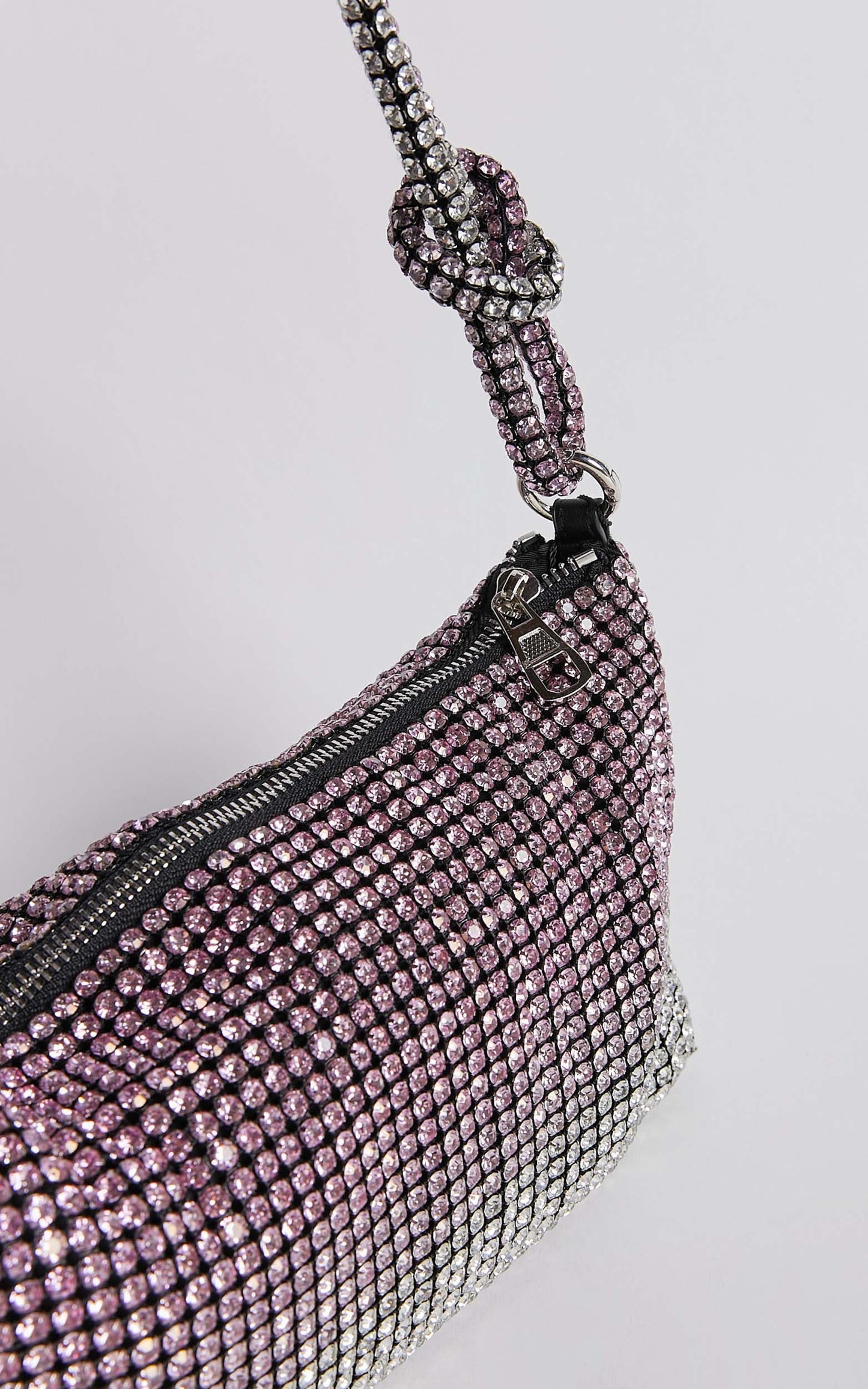 Amsterdam Diamante Knot Mini Shoulder Bag in Pink and Silver