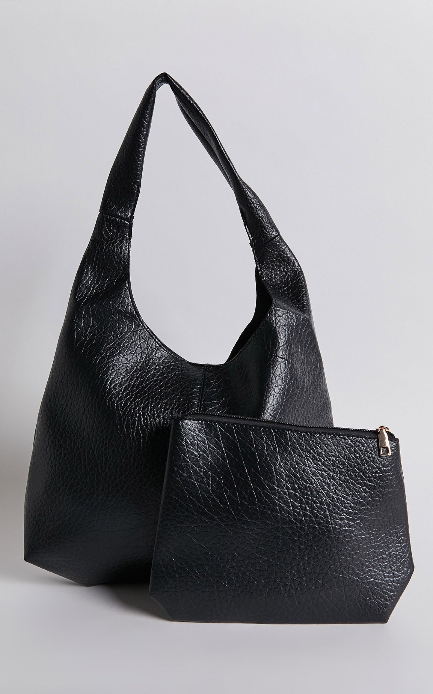 Jarose Pebble PU Slouch Tote Bag in Black