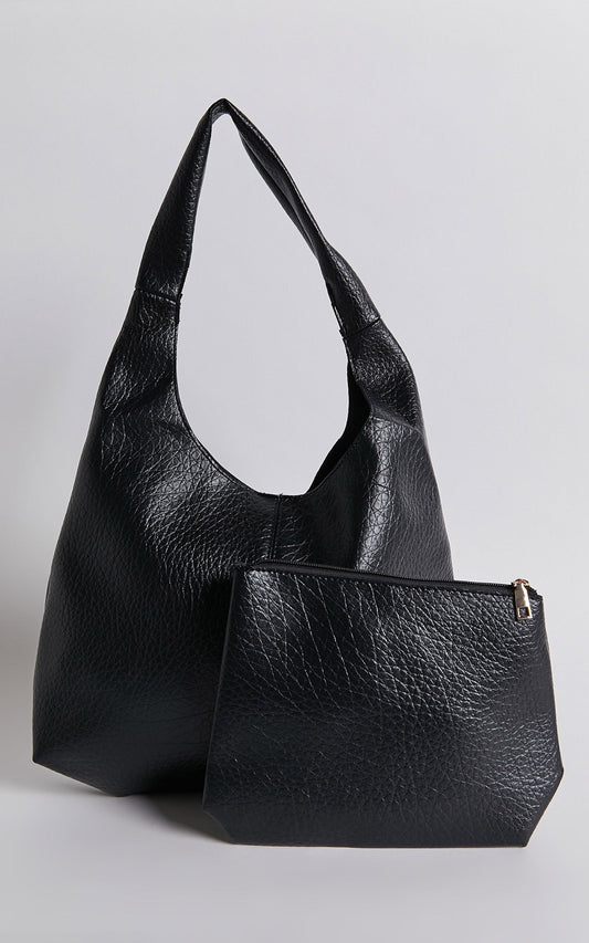 Jarose Pebble PU Slouch Tote Bag in Black