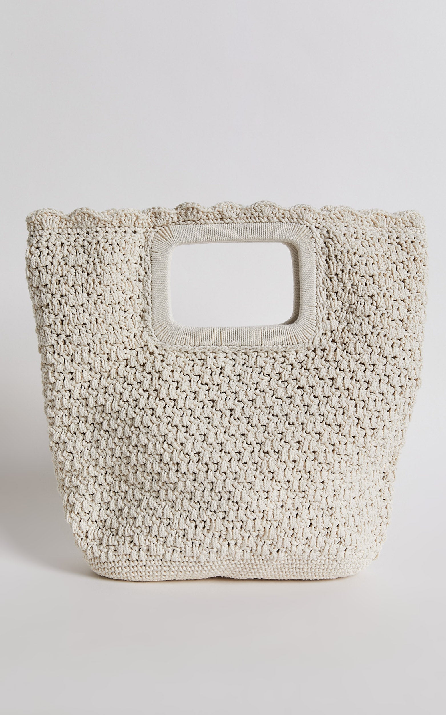 Tahiti Woven Square Tote Clutch in Cream