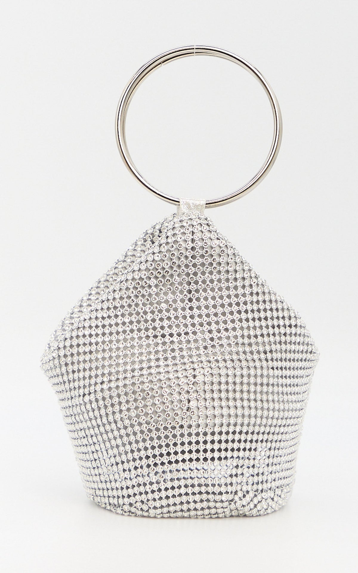 Adelyn Tasche – Paillettentasche mit Ringgriff in Silber