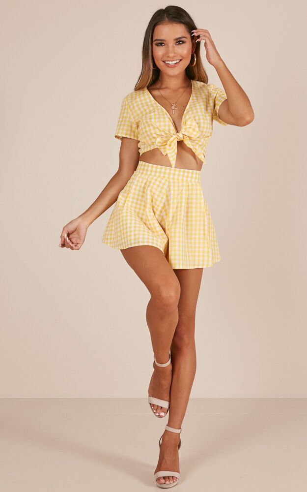 Pacific Beach Two Piece Set In Yellow Gingham