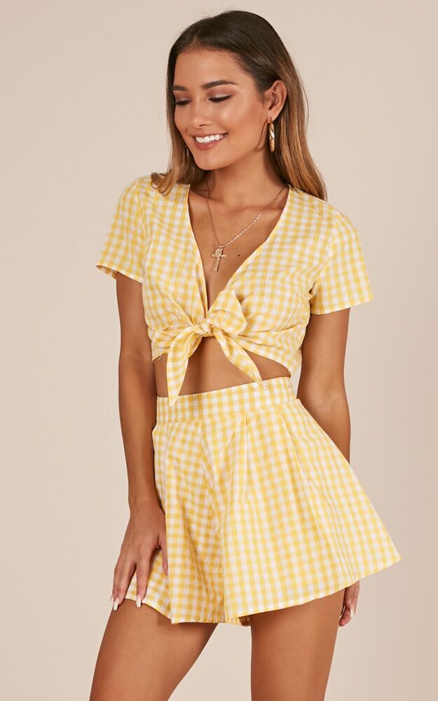 Pacific Beach Two Piece Set In Yellow Gingham