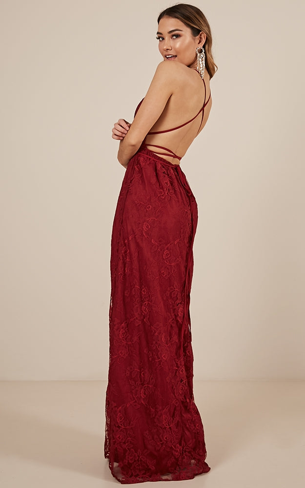 Worlds Apart Dress In Wine Lace
