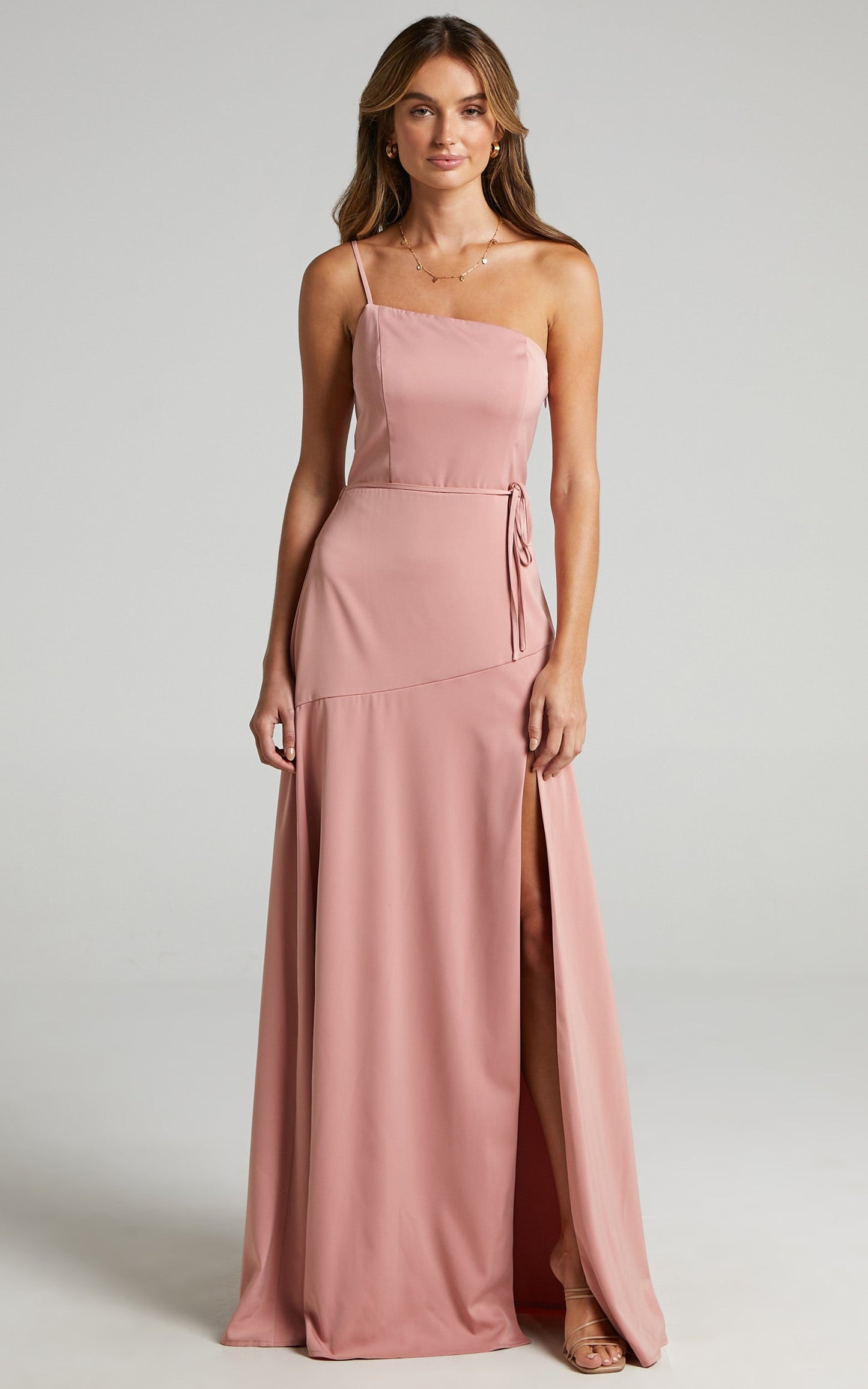 Find Your Tribe Dress in Peach Satin