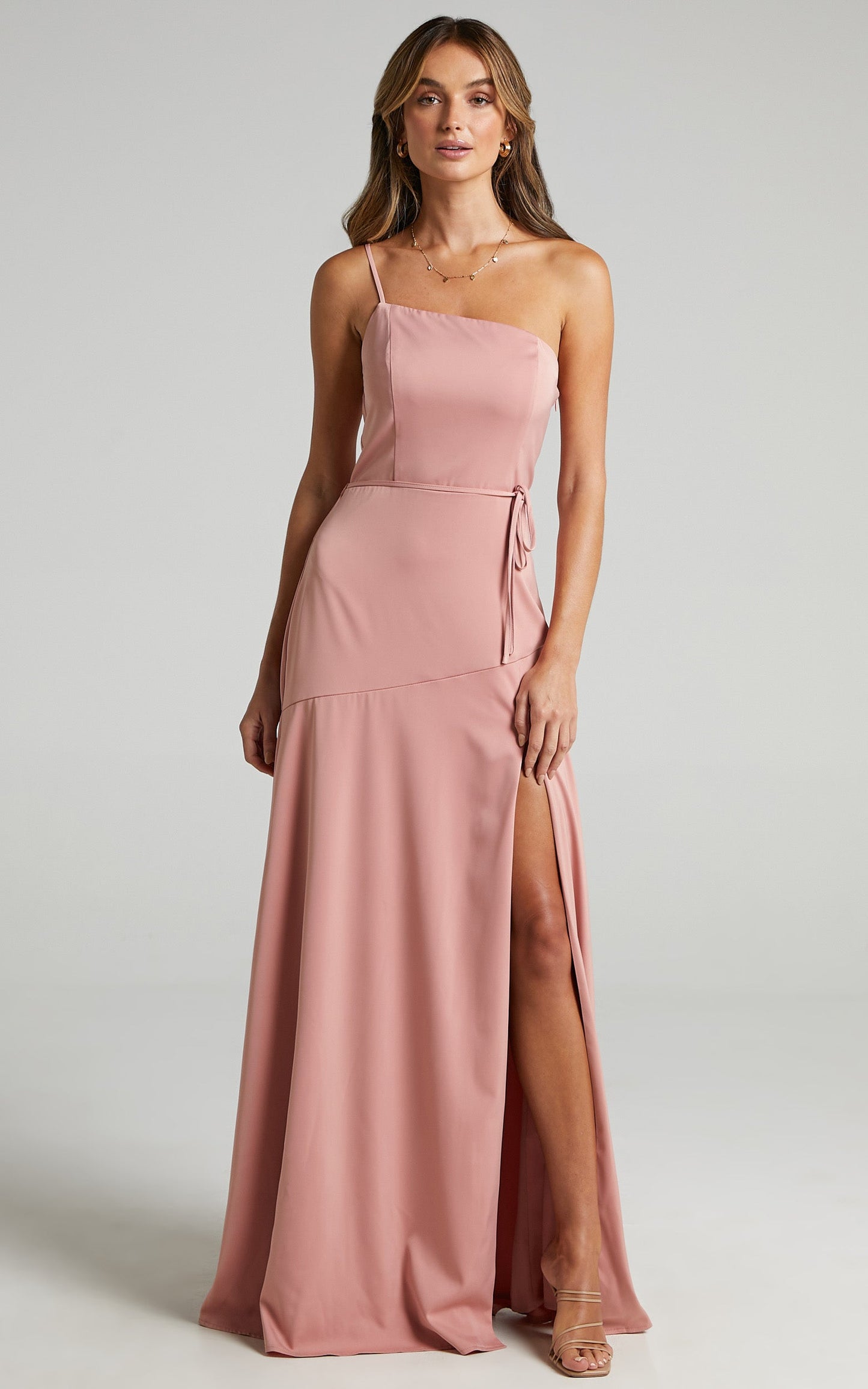 Find Your Tribe Dress in Peach Satin