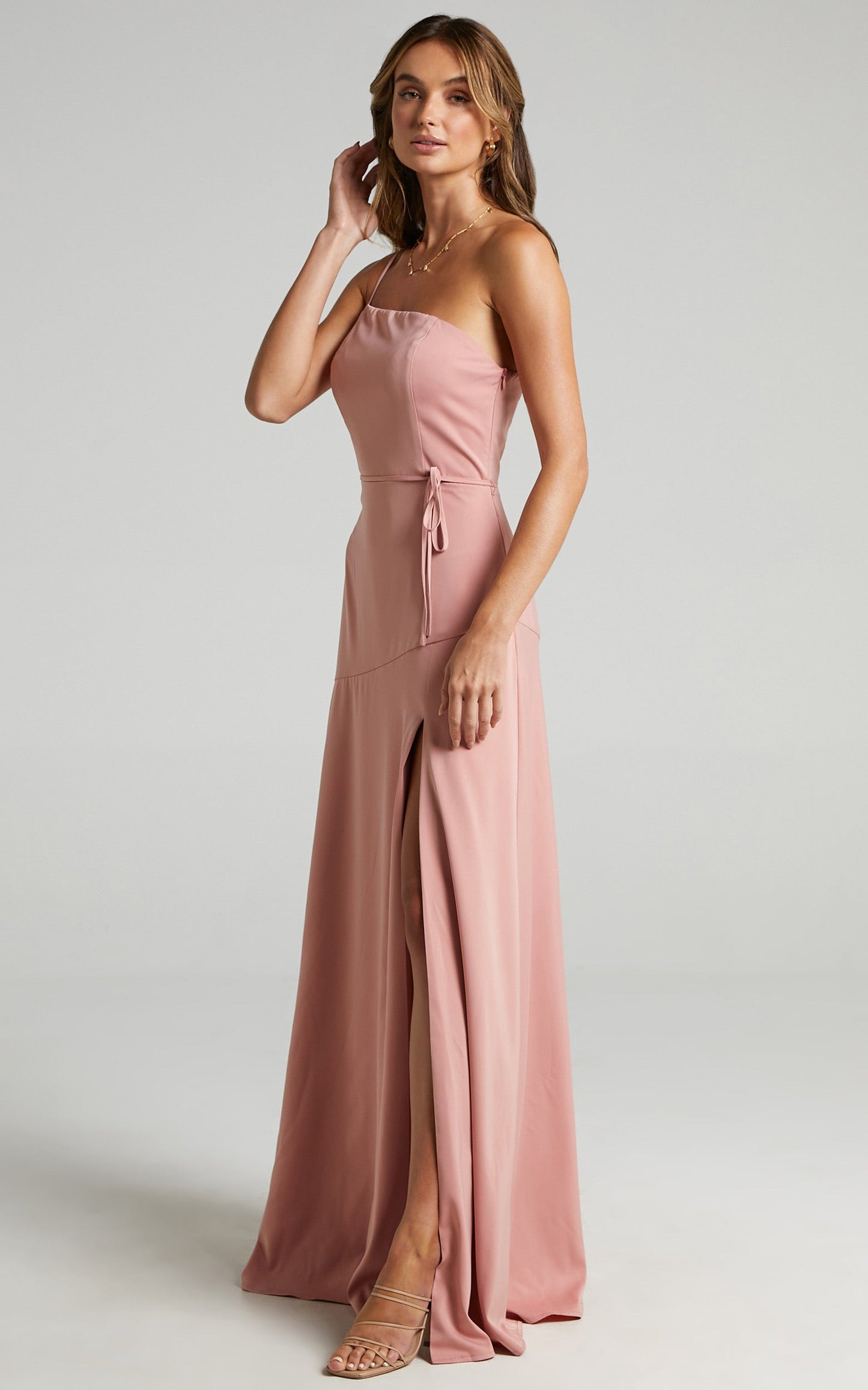Find Your Tribe Dress in Peach Satin