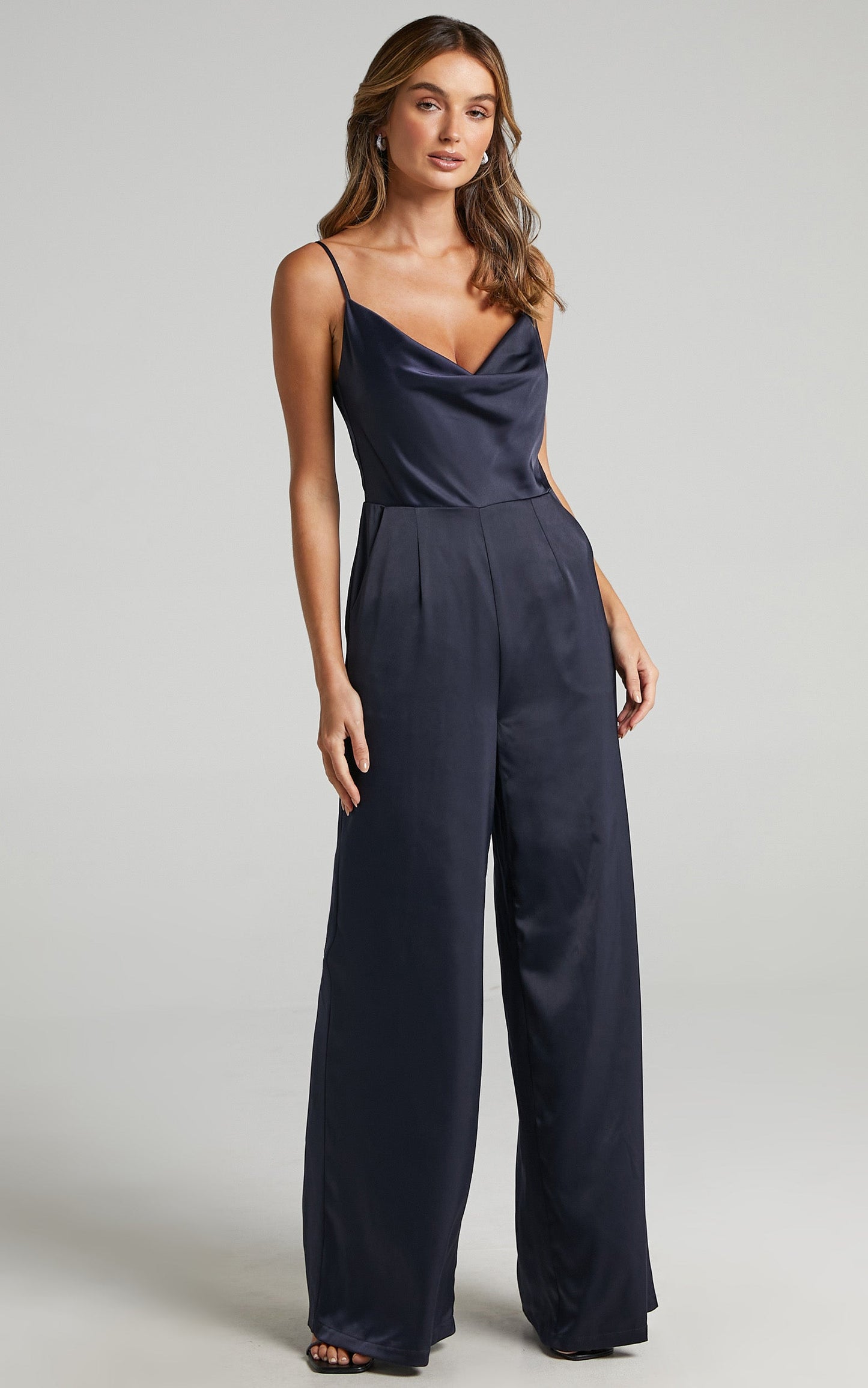 Together in Spirit Jumpsuit in Navy Satin