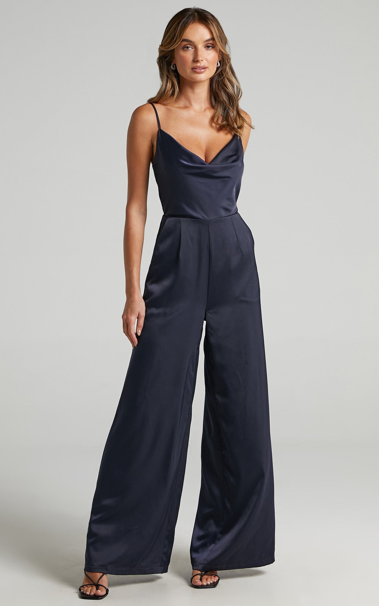 Together in Spirit Jumpsuit in Navy Satin