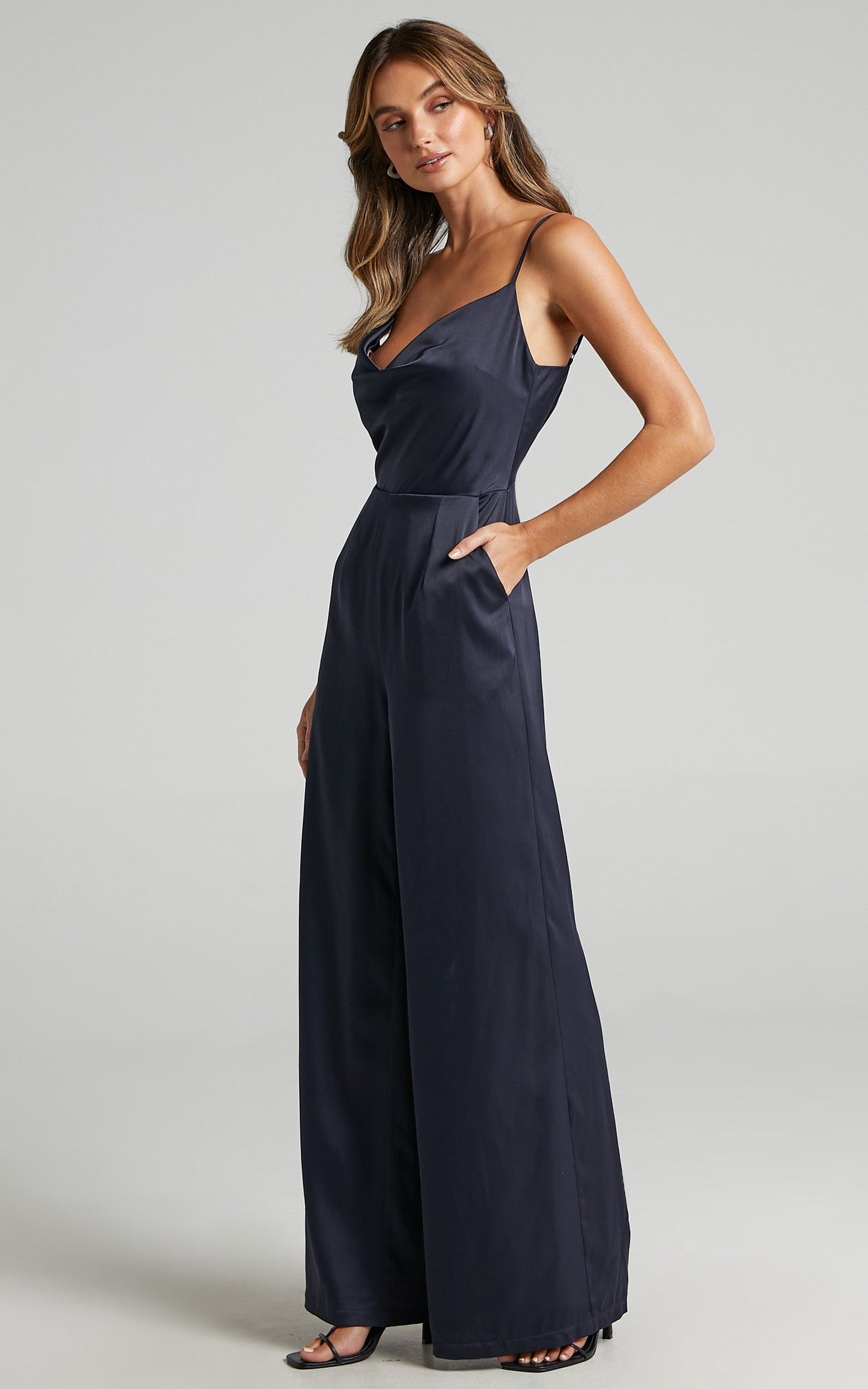 Together in Spirit Jumpsuit in Navy Satin