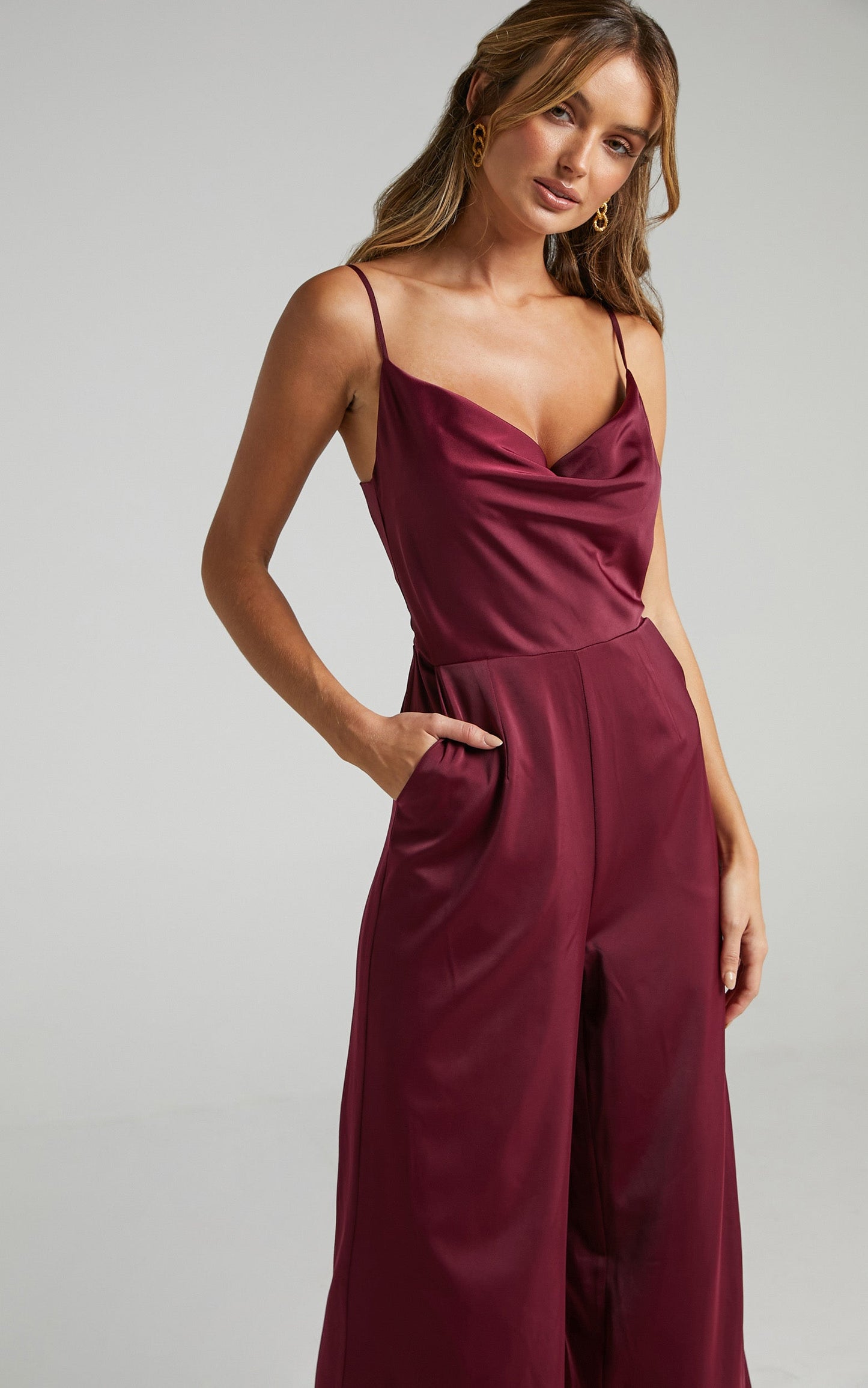 Together in Spirit Jumpsuit in Mulberry Satin