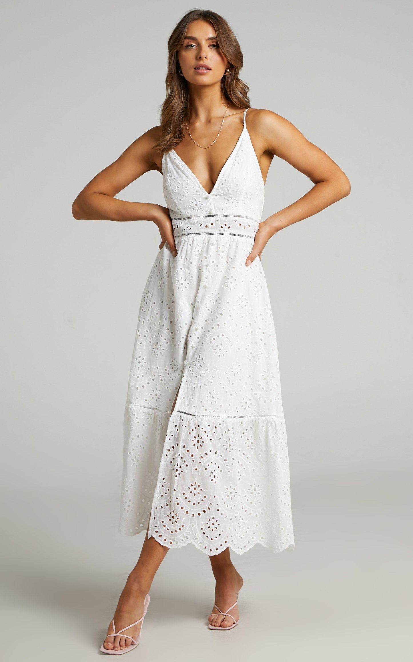 Jeannique Midi Dress - Embroidered Dress in White