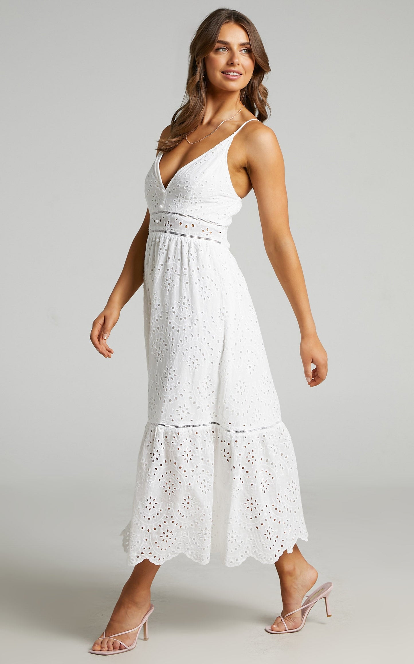 Jeannique Midi Dress - Embroidered Dress in White