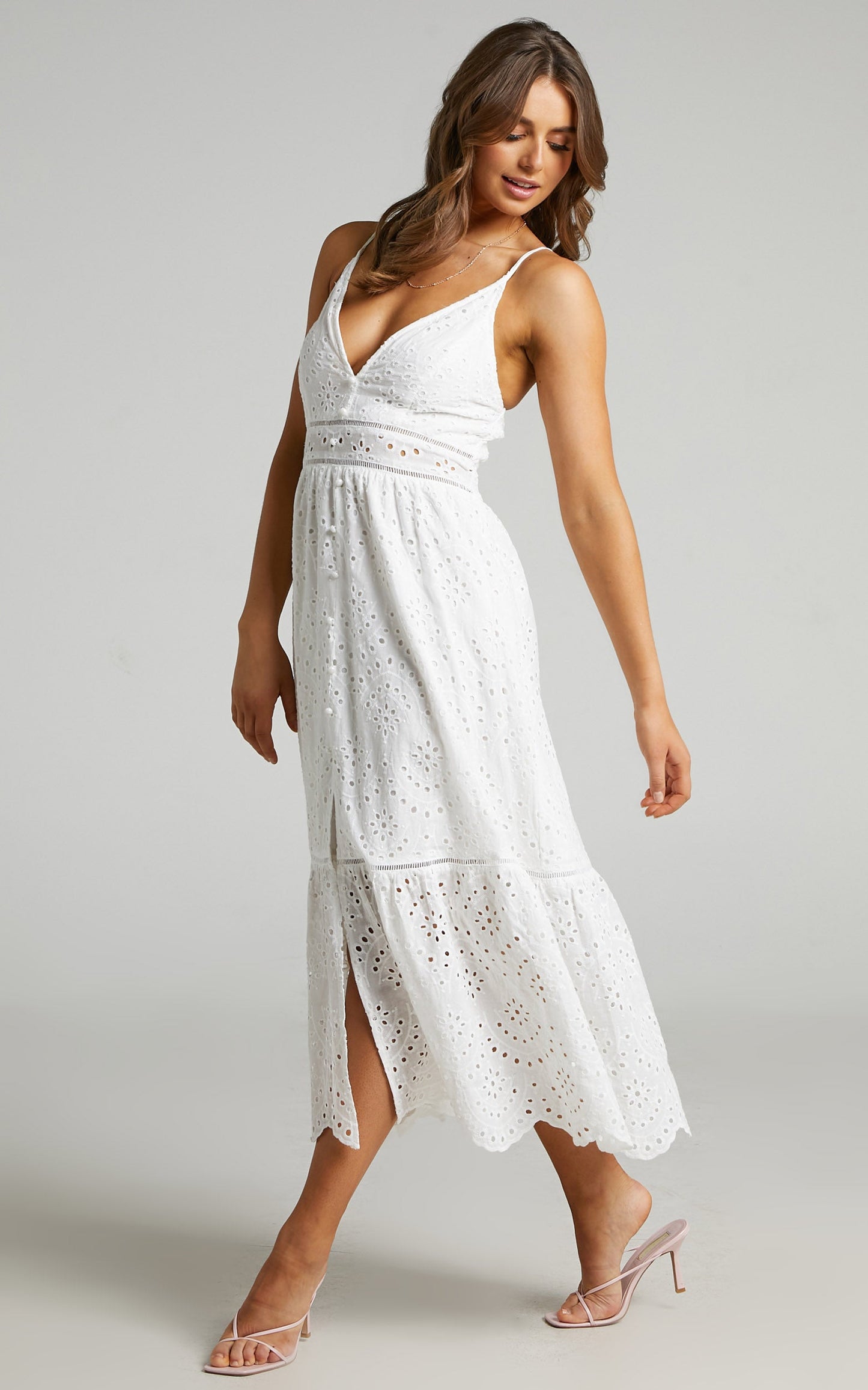 Jeannique Midi Dress - Embroidered Dress in White