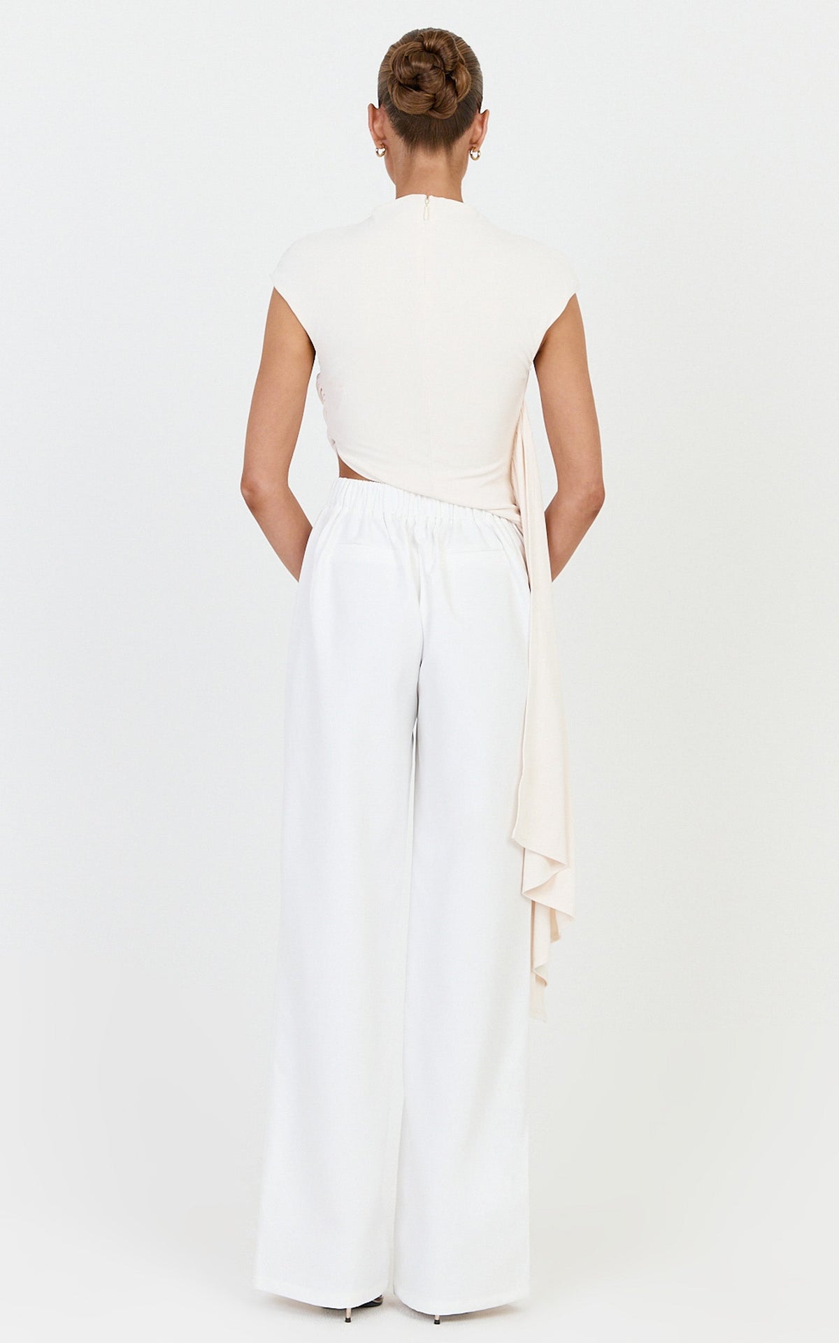 Helena Top - Jersey Drape Scarf Top in Off White
