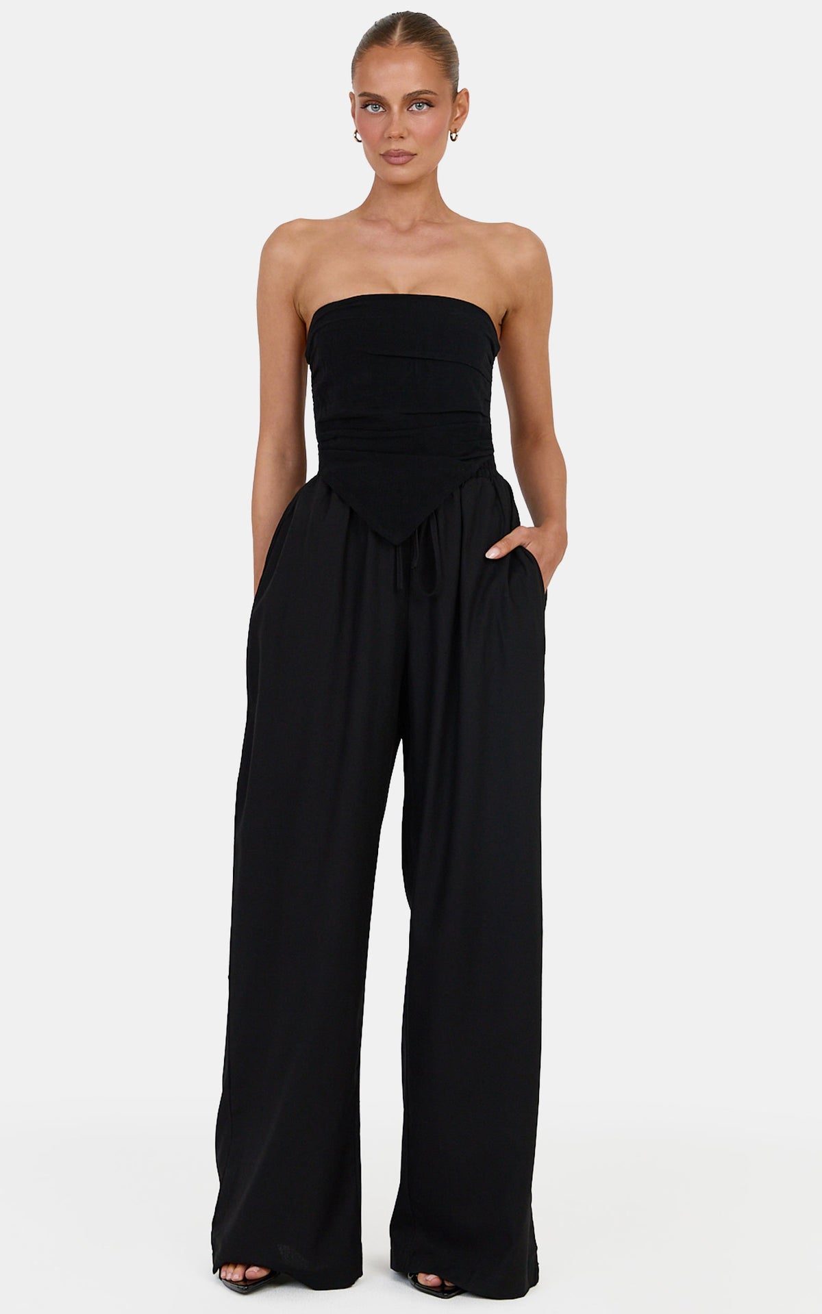 Norma Top - Strapless Linen Blend Scarf Tie Top in Black