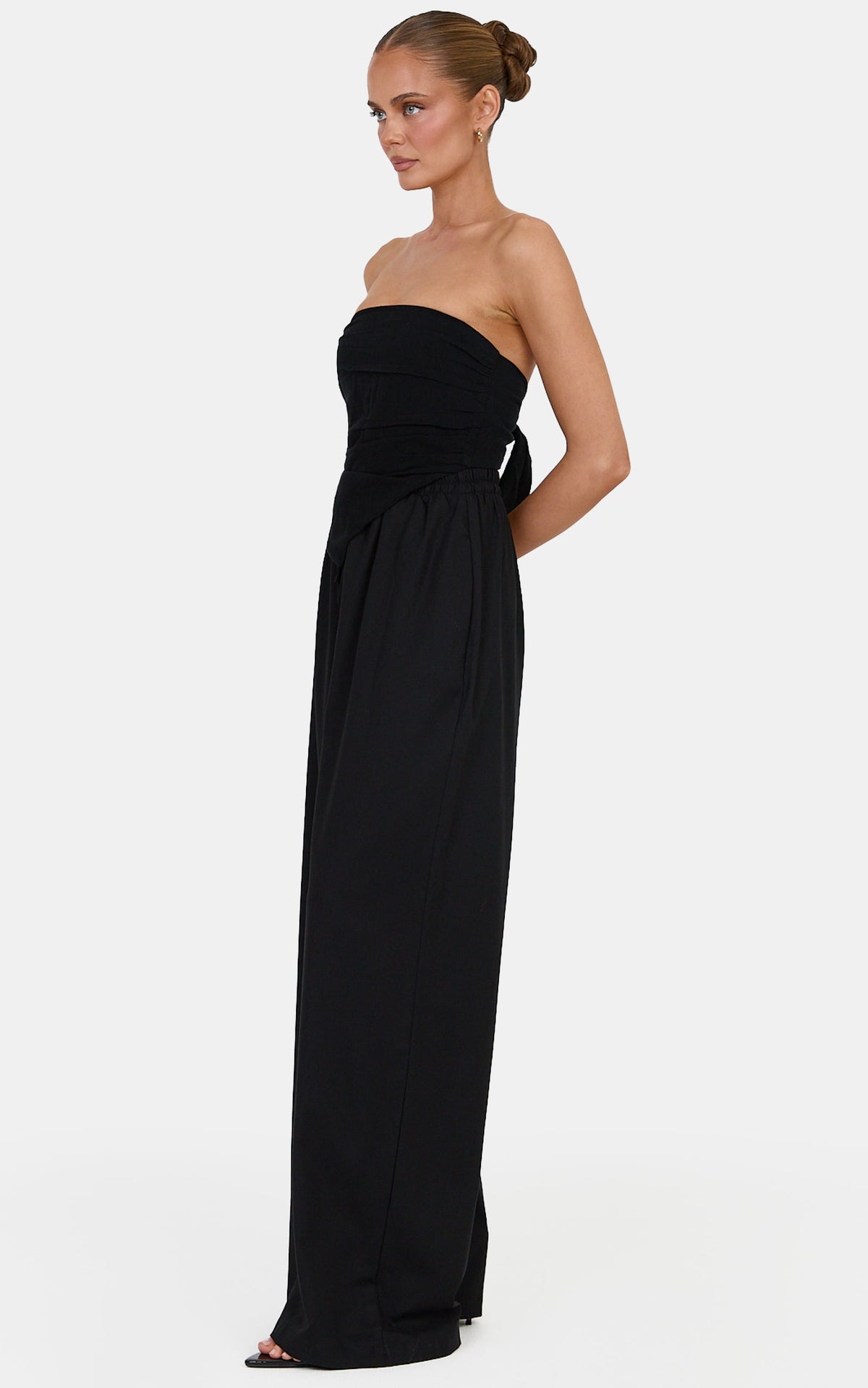 Norma Top - Strapless Linen Blend Scarf Tie Top in Black