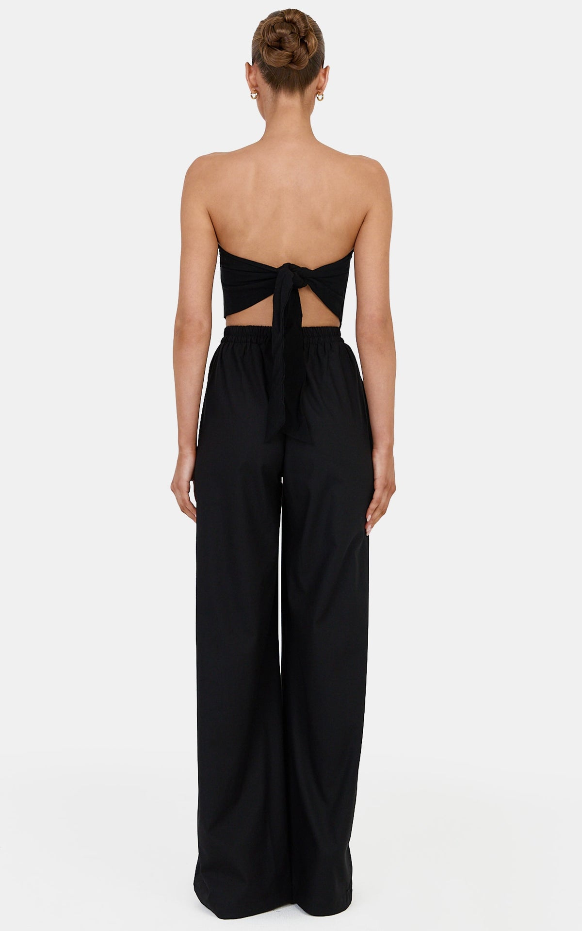 Norma Top - Strapless Linen Blend Scarf Tie Top in Black
