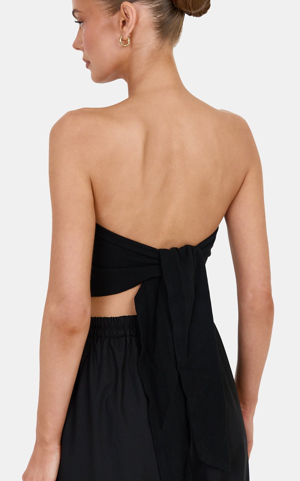 Norma Top - Strapless Linen Blend Scarf Tie Top in Black