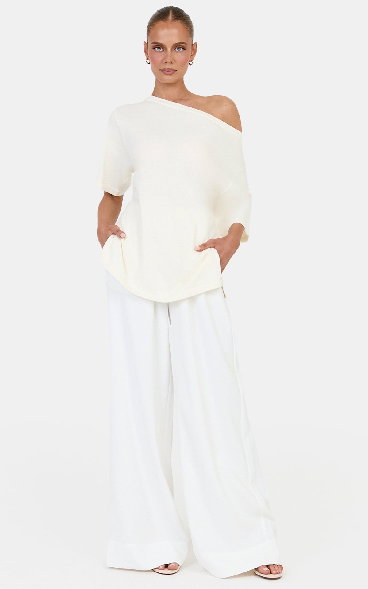 Angela Top - Oversized Asymmetrical Knit T Shirt in Ivory