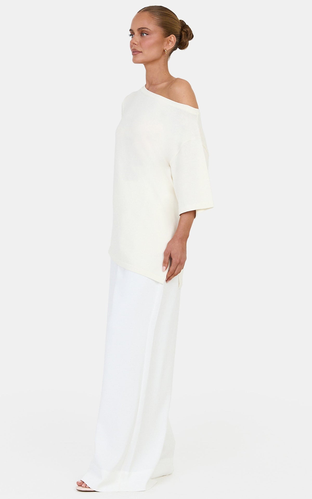 Angela Top - Oversized Asymmetrical Knit T Shirt in Ivory
