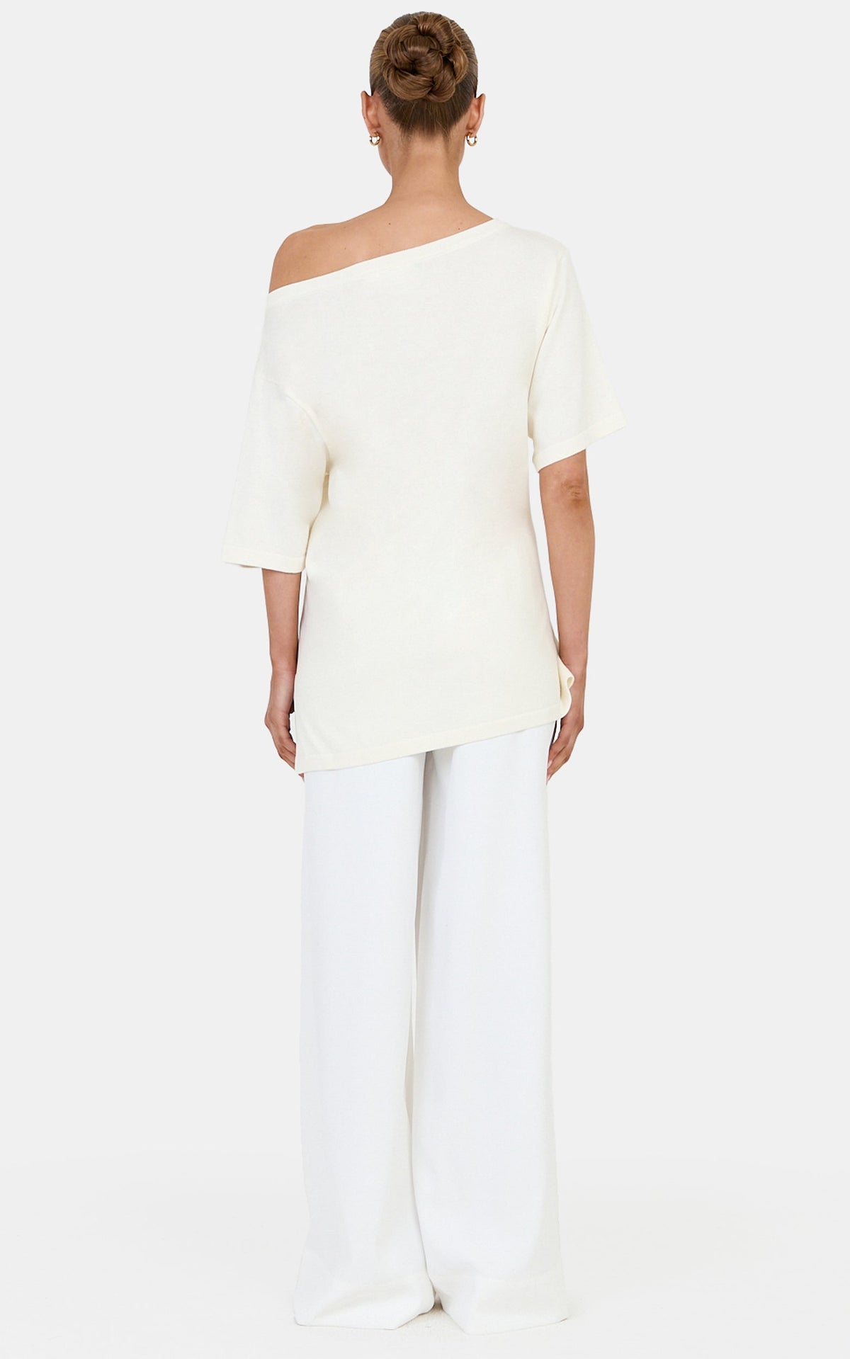 Angela Top - Oversized Asymmetrical Knit T Shirt in Ivory