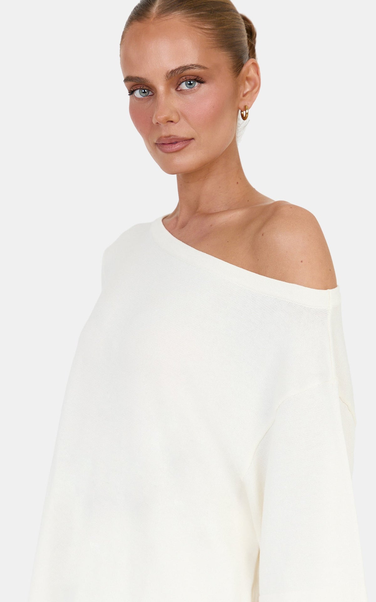 Angela Top - Oversized Asymmetrical Knit T Shirt in Ivory