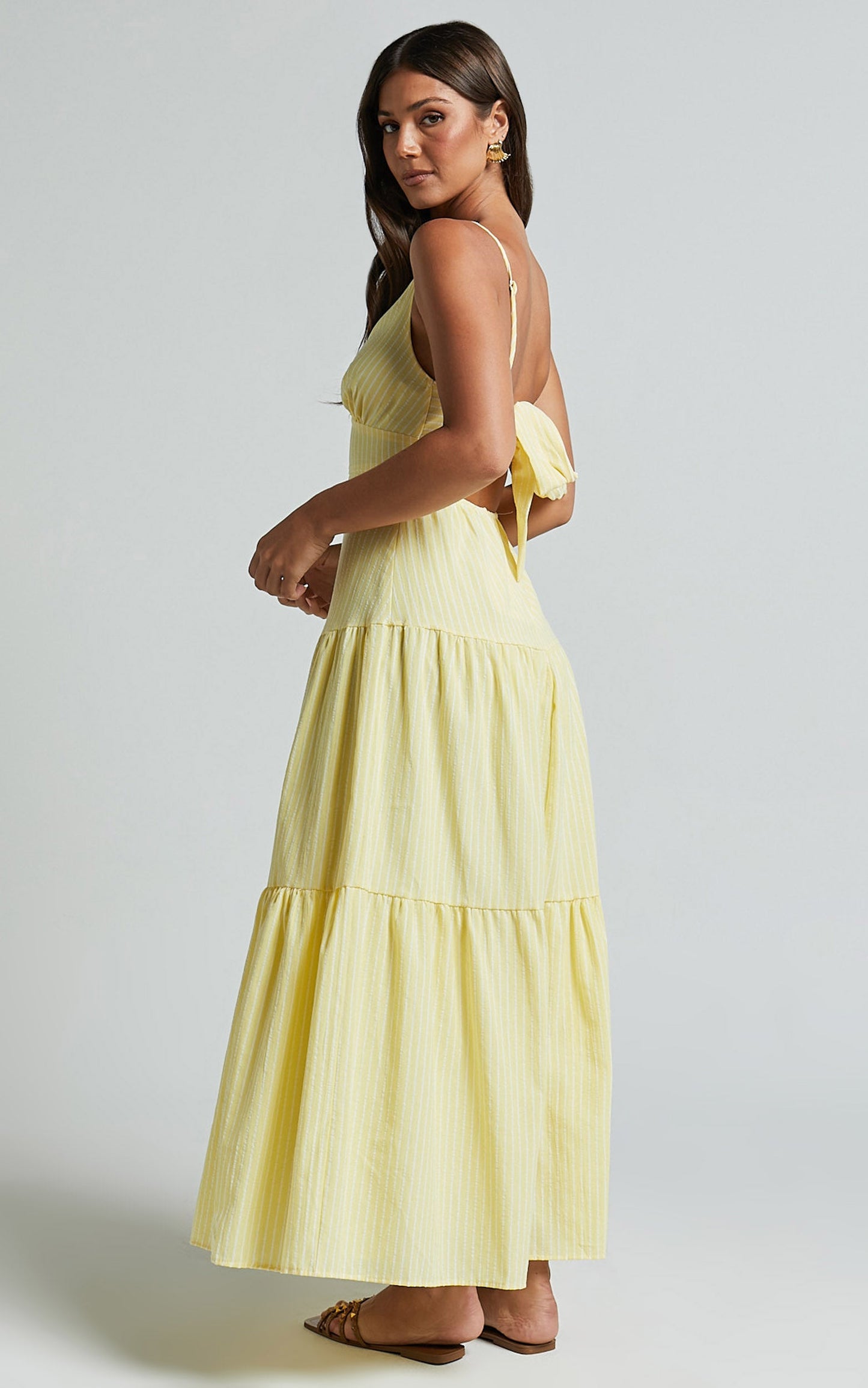 Adana Midi Dress - Bust Sleeveless Tiered Dress in Lemon