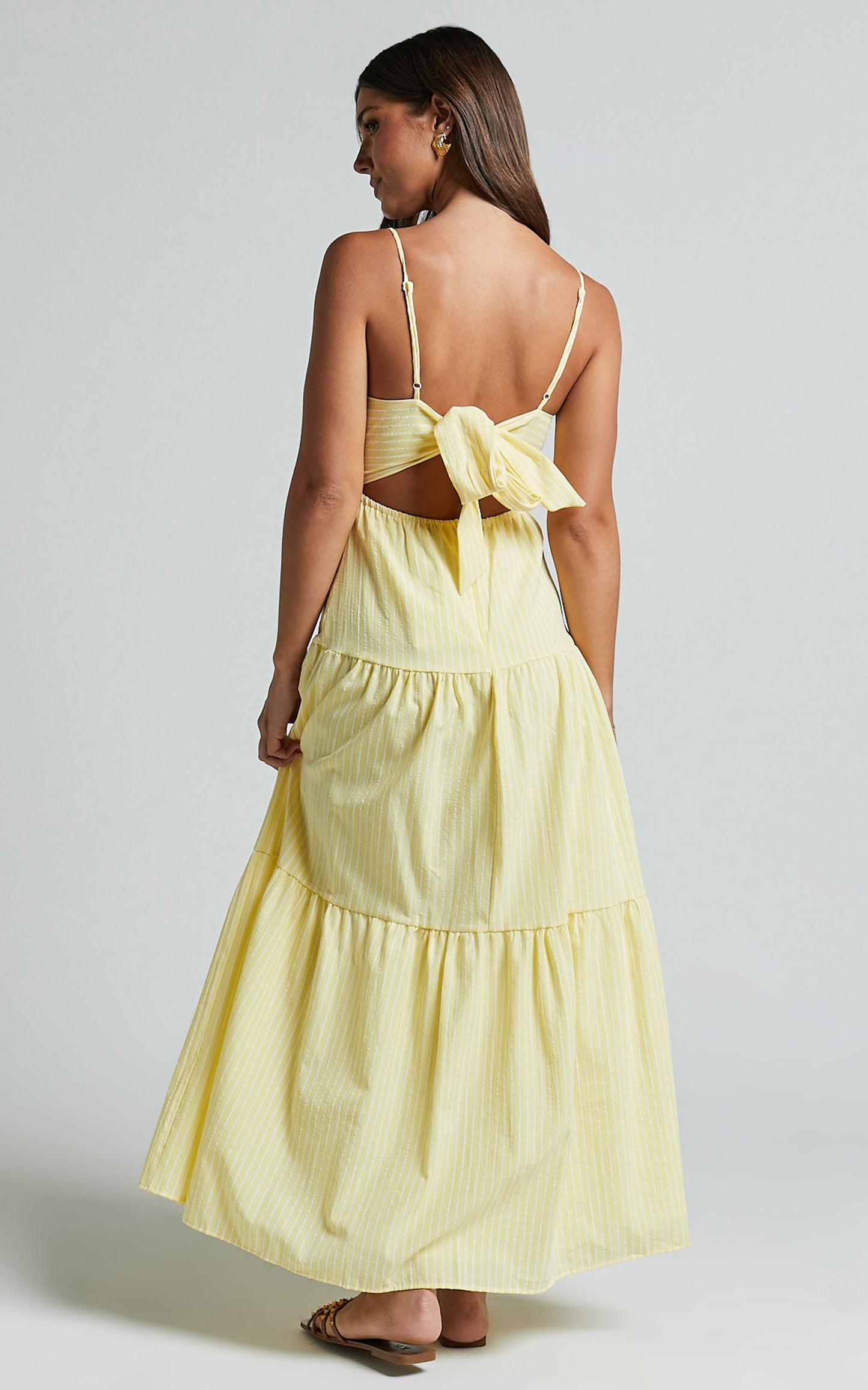 Adana Midi Dress - Bust Sleeveless Tiered Dress in Lemon