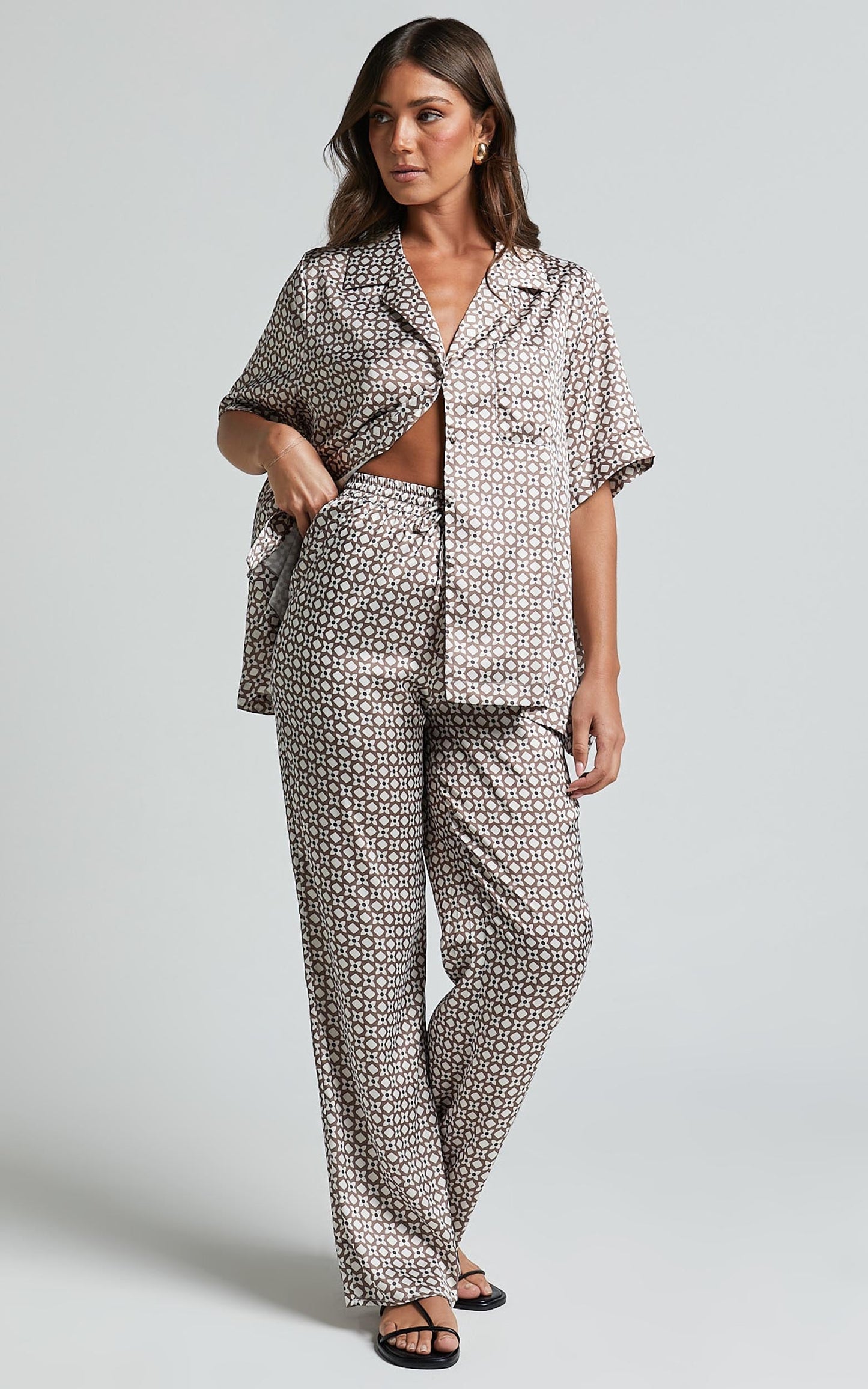 Rosetti Pants - Mid Waisted Elastic Waist Relaxed Pants in Tessara Geometric Print