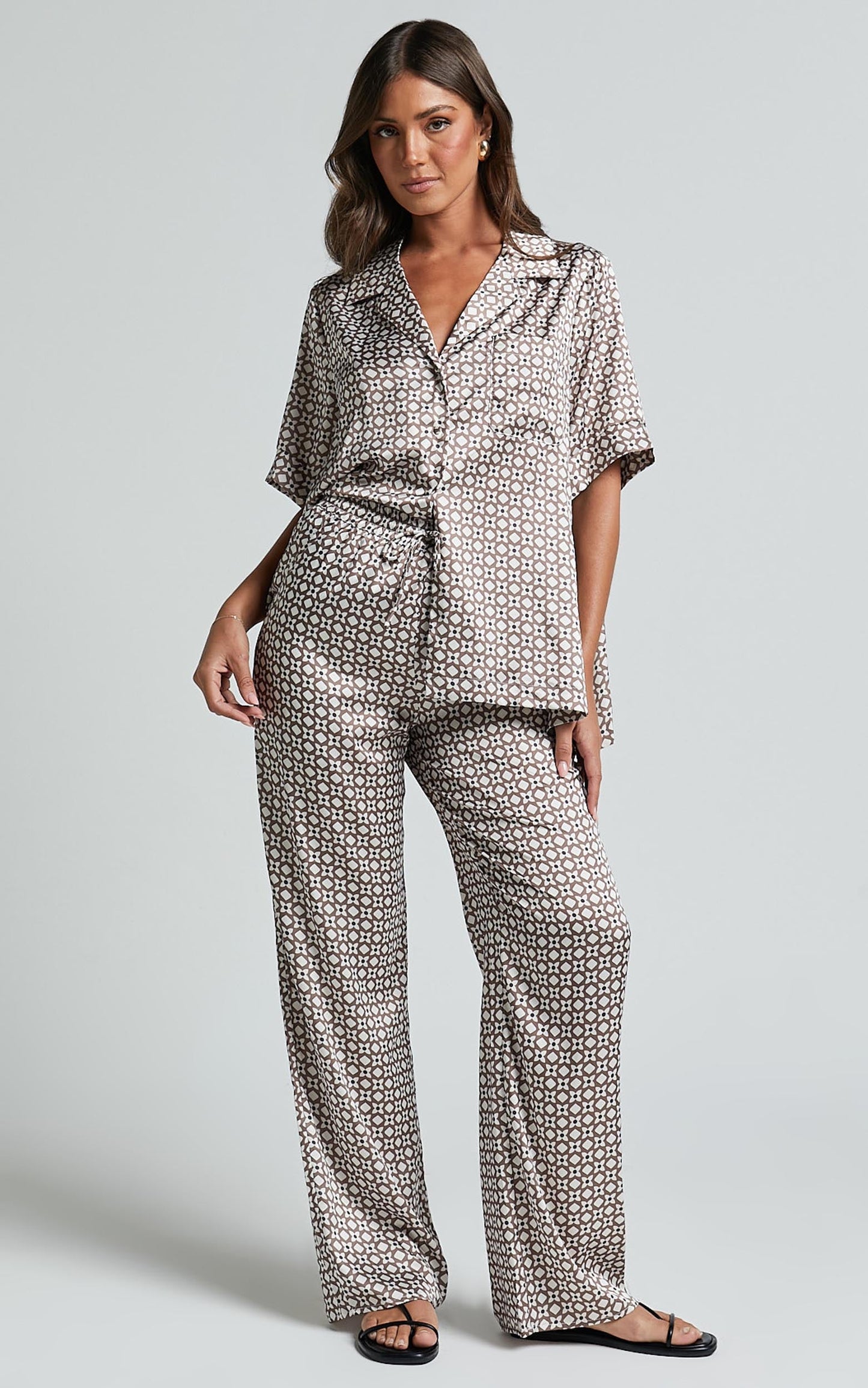 Rosetti Pants - Mid Waisted Elastic Waist Relaxed Pants in Tessara Geometric Print