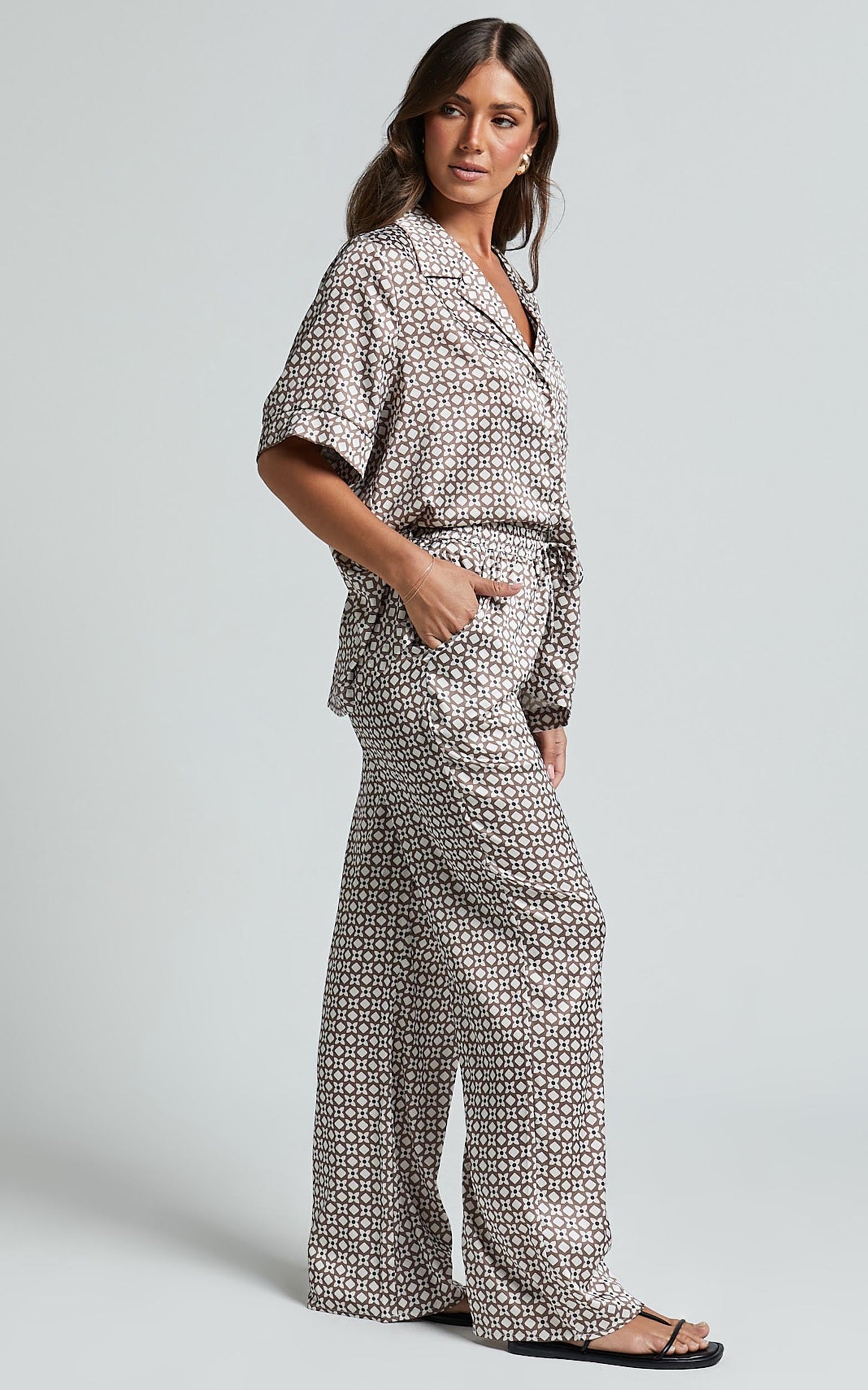 Rosetti Pants - Mid Waisted Elastic Waist Relaxed Pants in Tessara Geometric Print