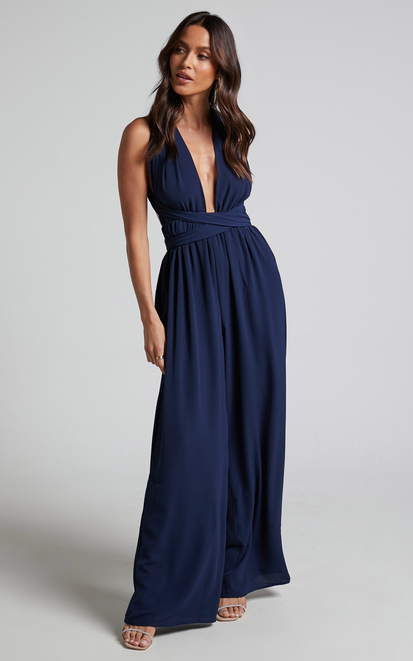 Girls Life Jumpsuit - Plunge Cross Back Tie Jumpsuit in Navy