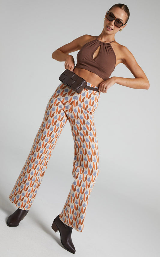 Mystical High Waisted Printed Pants in Red/White