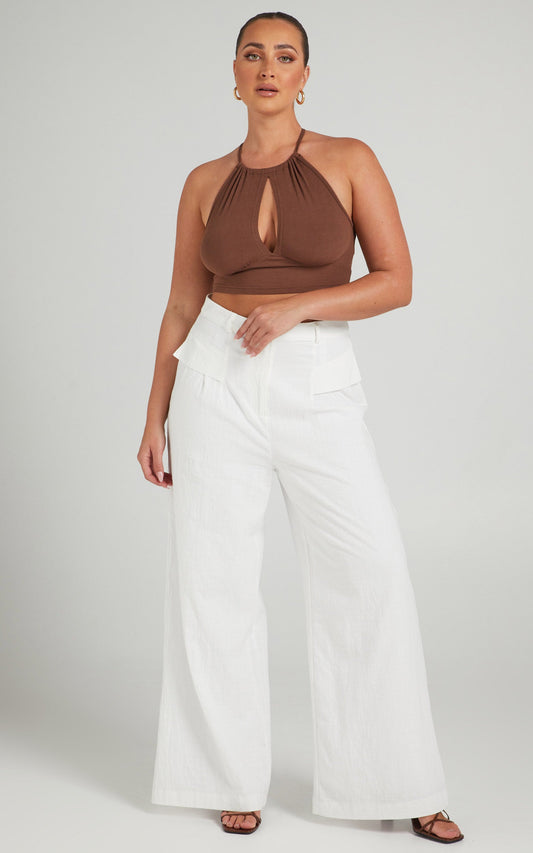 Honalee High Waisted Wide Leg Pant in White Linen Look