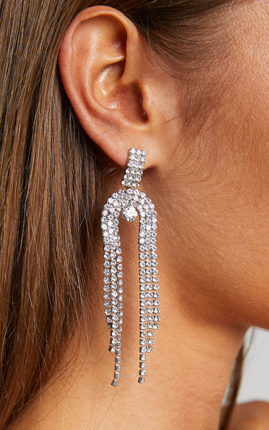 Ailish Diamante Fringe Drop Earrings in Silver Diamante