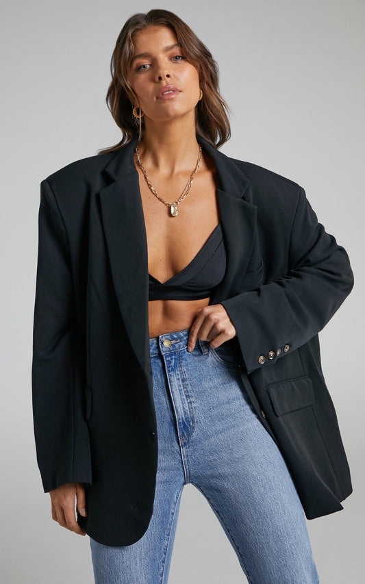 Amalea Blazer - Oversized Boyfriend Blazer in Black