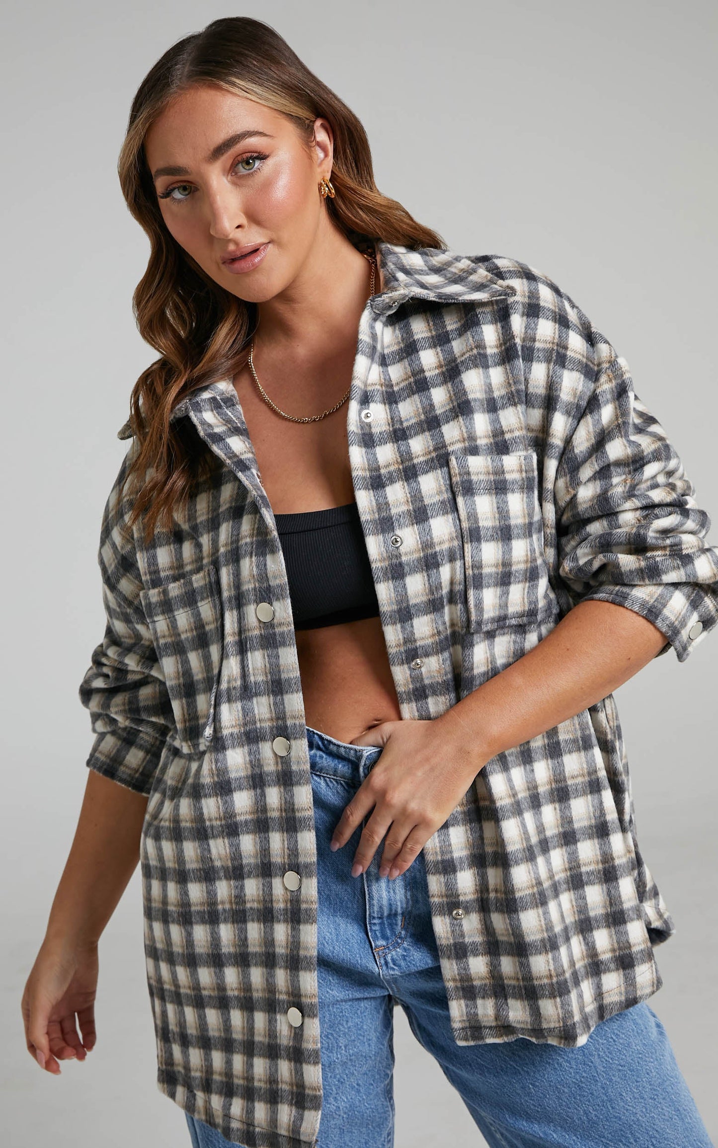 Aurea Shacket - Oversized Check Shacket in Black & Grey