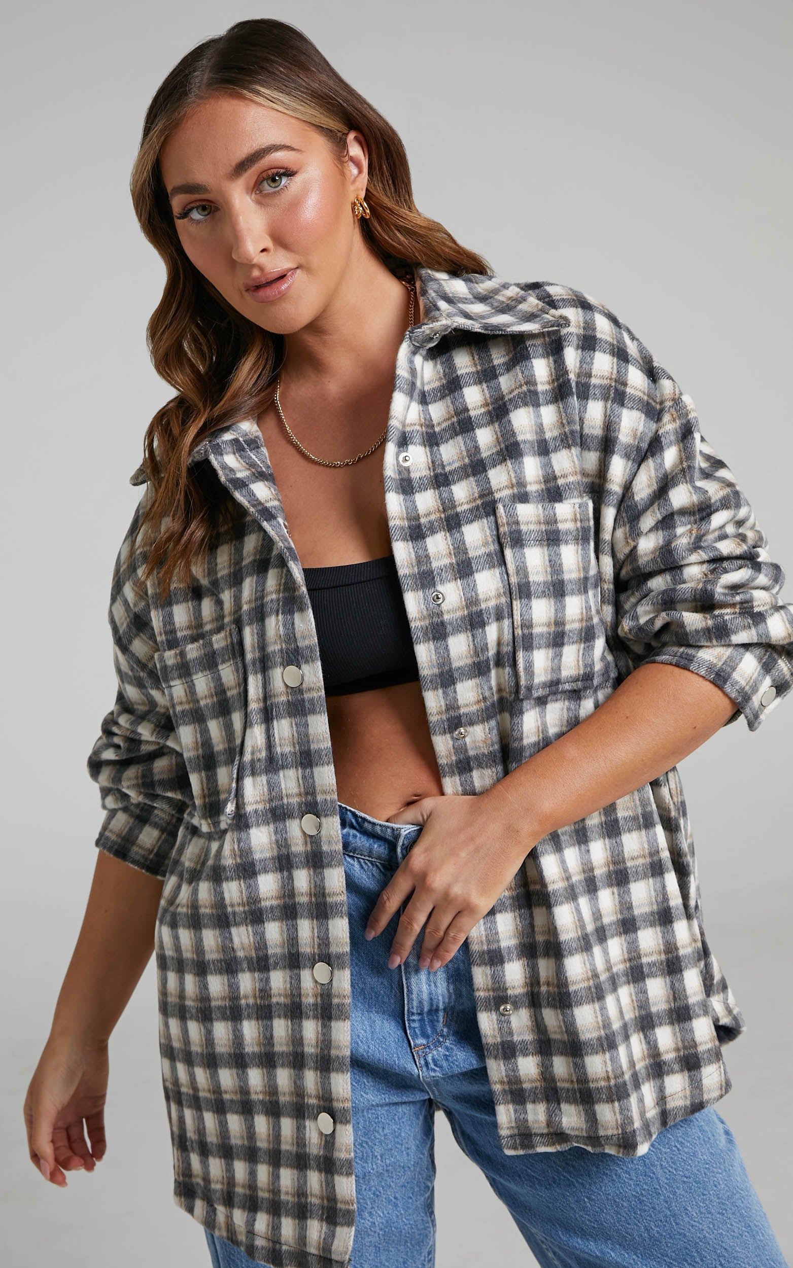 Aurea Shacket - Oversized Check Shacket in Black & Grey