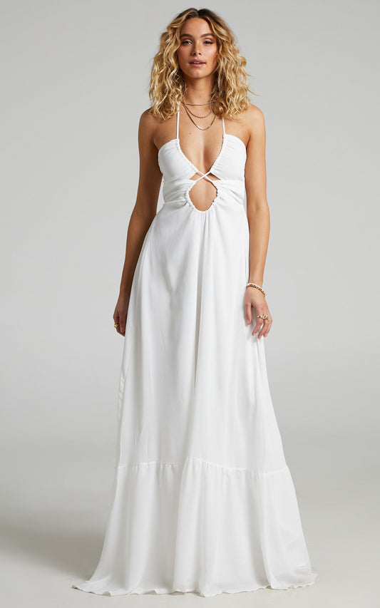 Auroray Cross Front Halter Maxi Dress in White